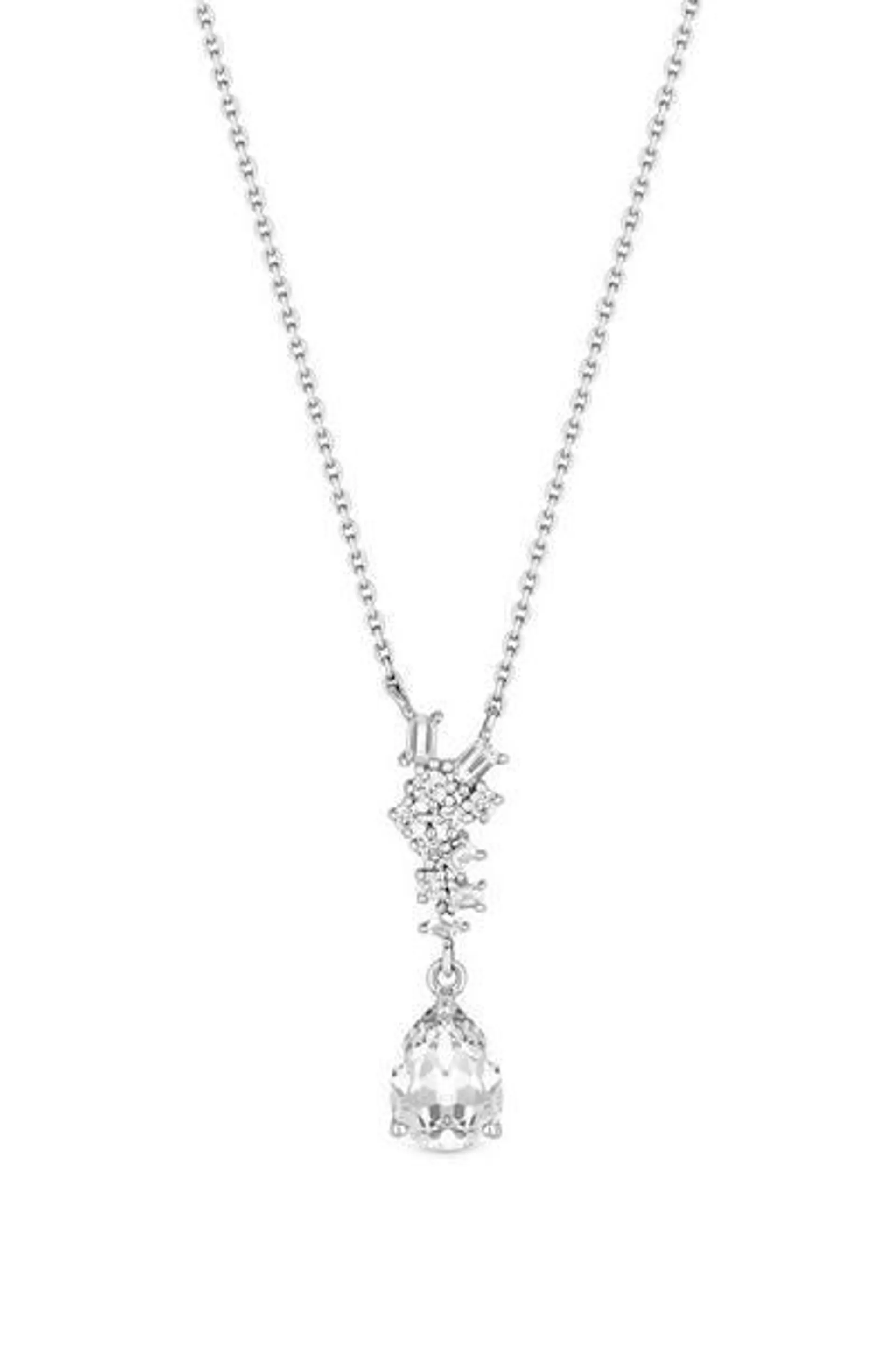 Sterling Silver 925 Cubic Zirconia Multi Stone Pear Necklace