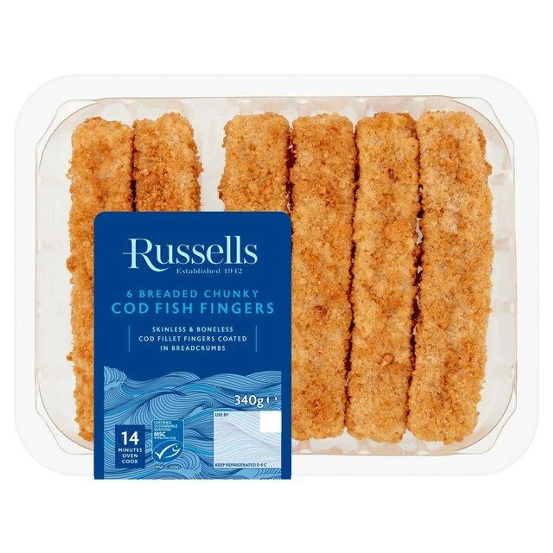 Russell's MSC Chunky Breaded Cod Fish Fingers 340g