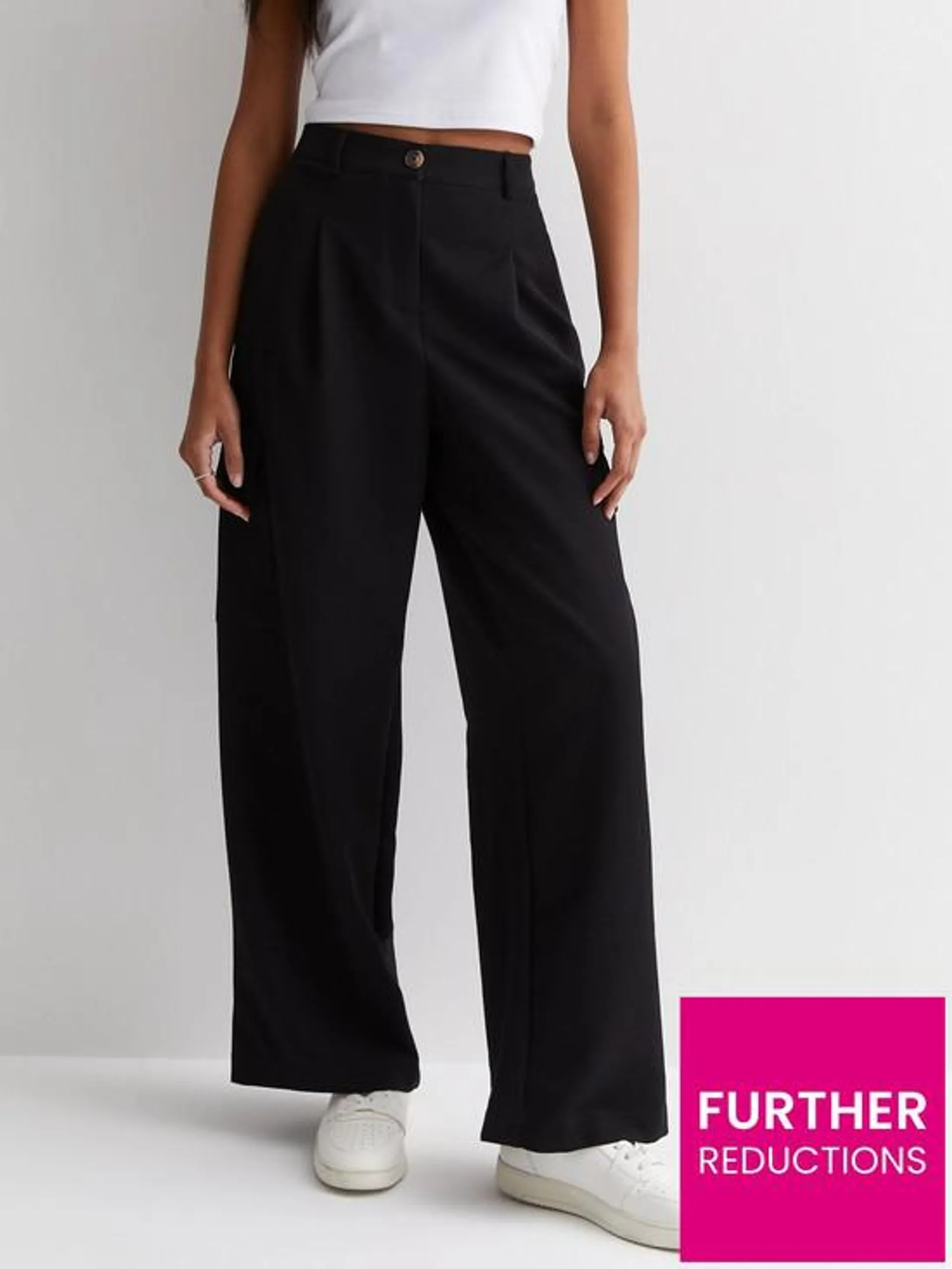 Black Wide Leg Cargo Trousers