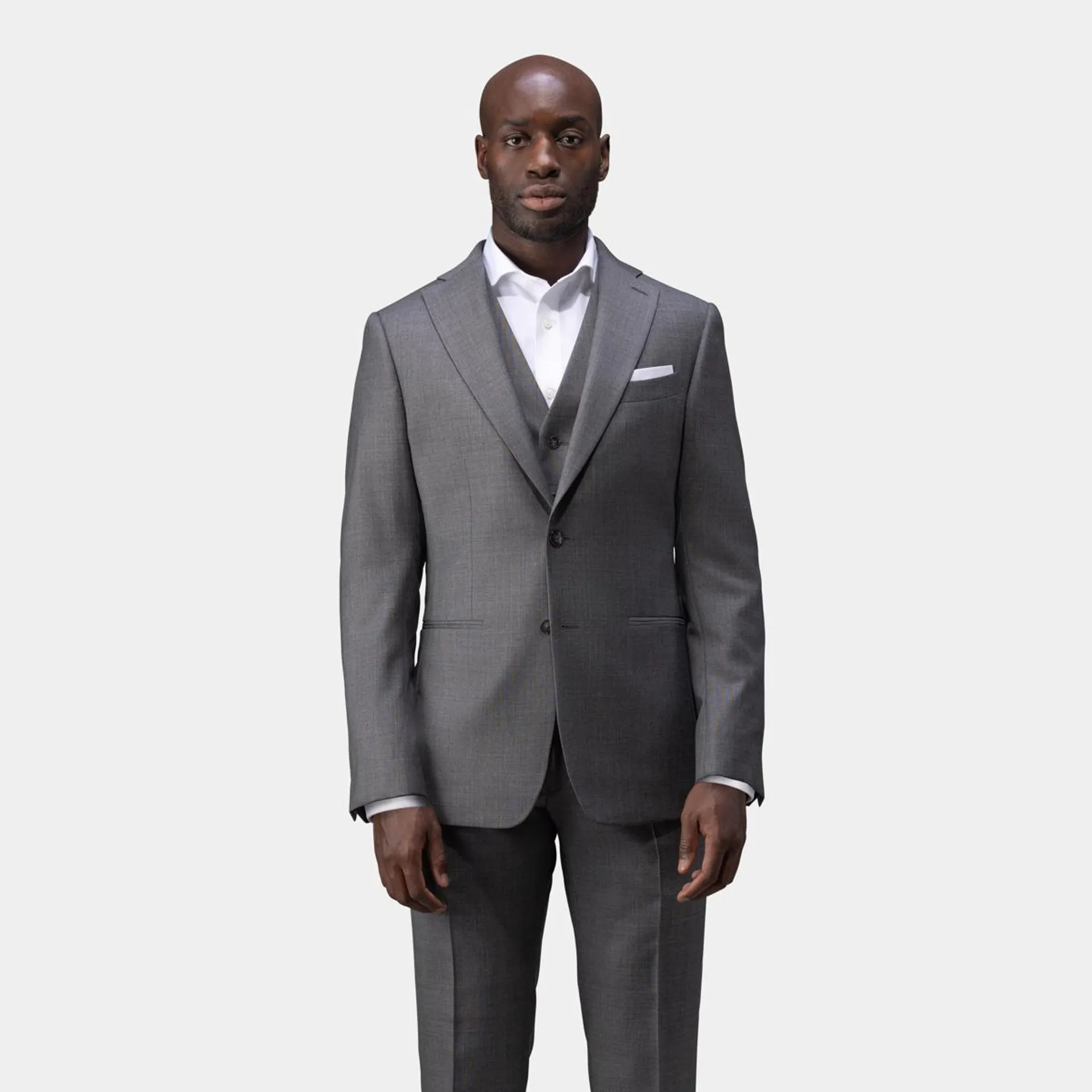 Steel gray three-piece suit