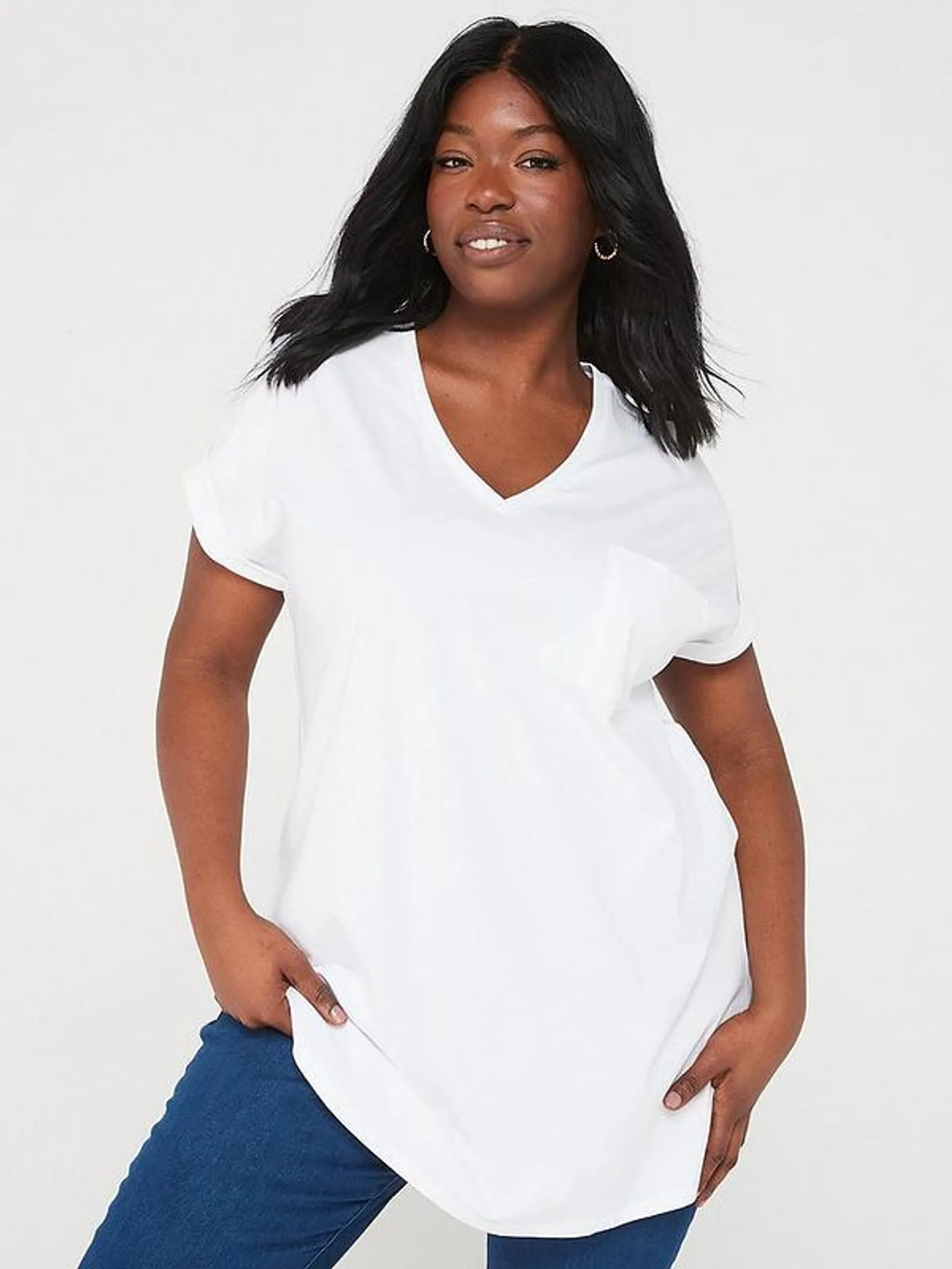 V Neck Pocket T-Shirt - White