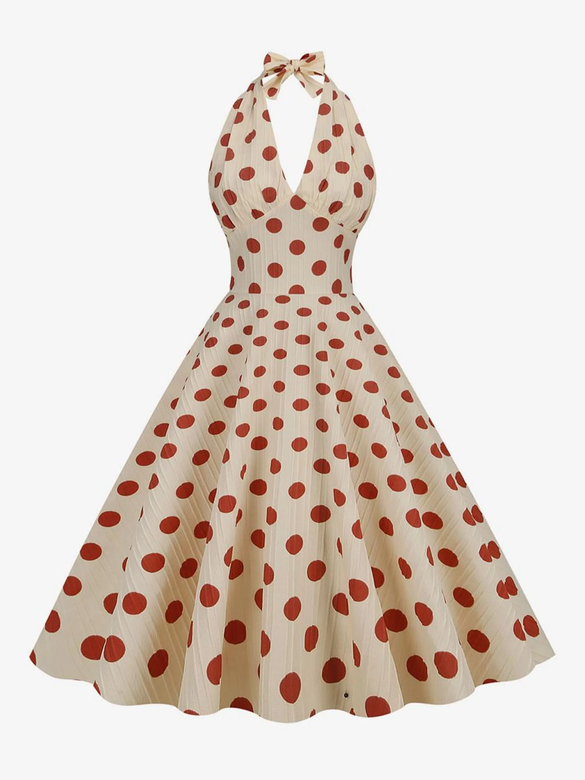 Vintage Dress Red 1950s Audrey Hepburn Style Polka Dot Pleated Sleeveless V-Neck Medium Swing Dress
