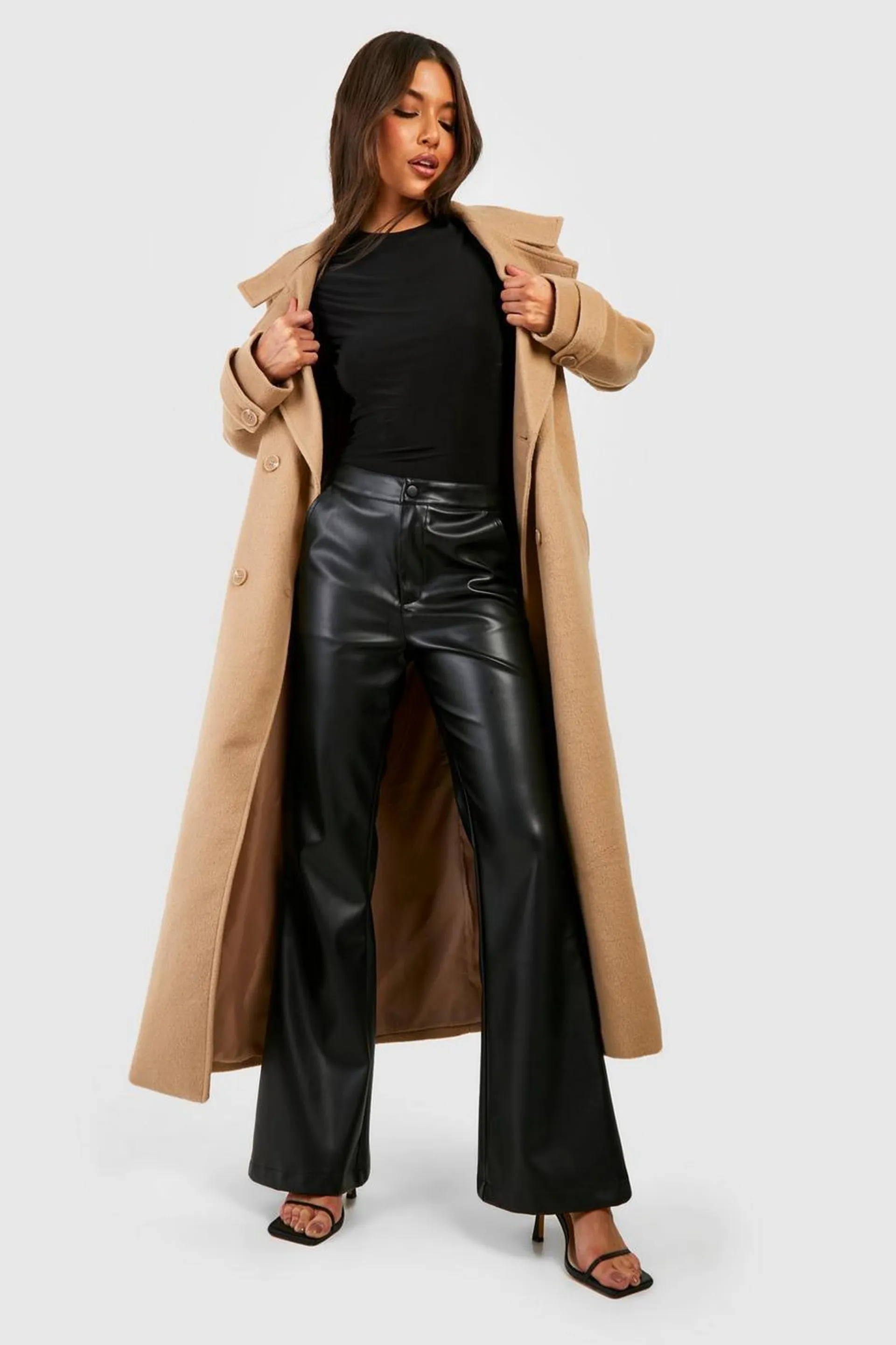 Leather Look High Waisted Flared Trousers