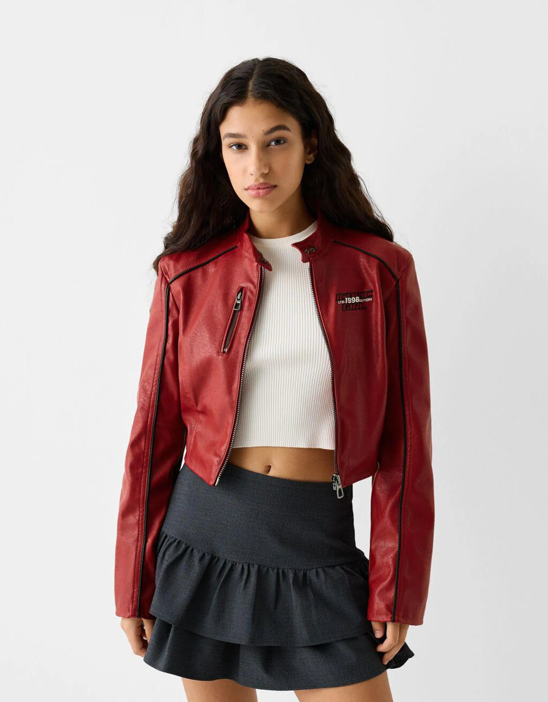 Leather effect embroidered jacket