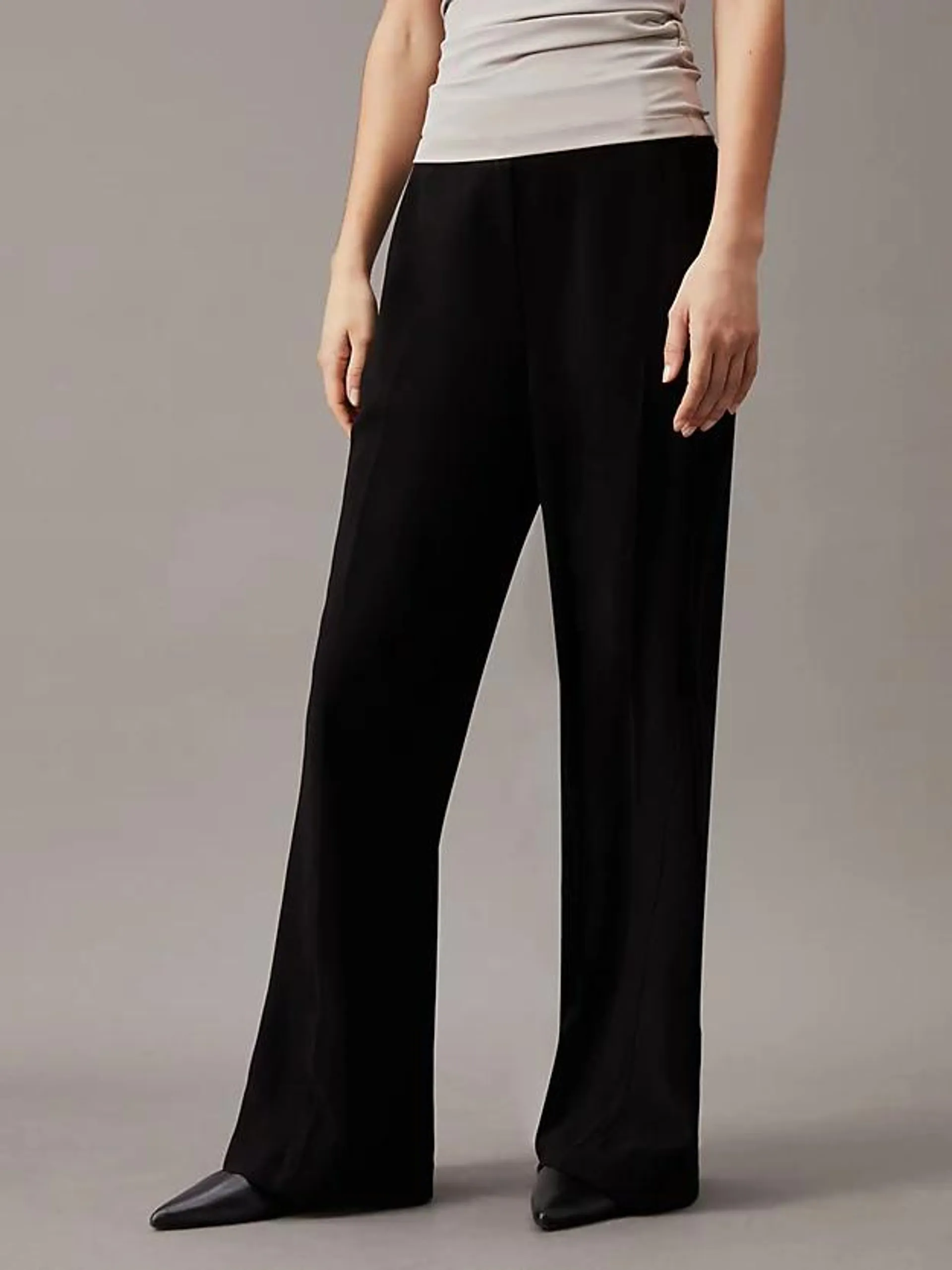 Wide Leg Twill Trousers