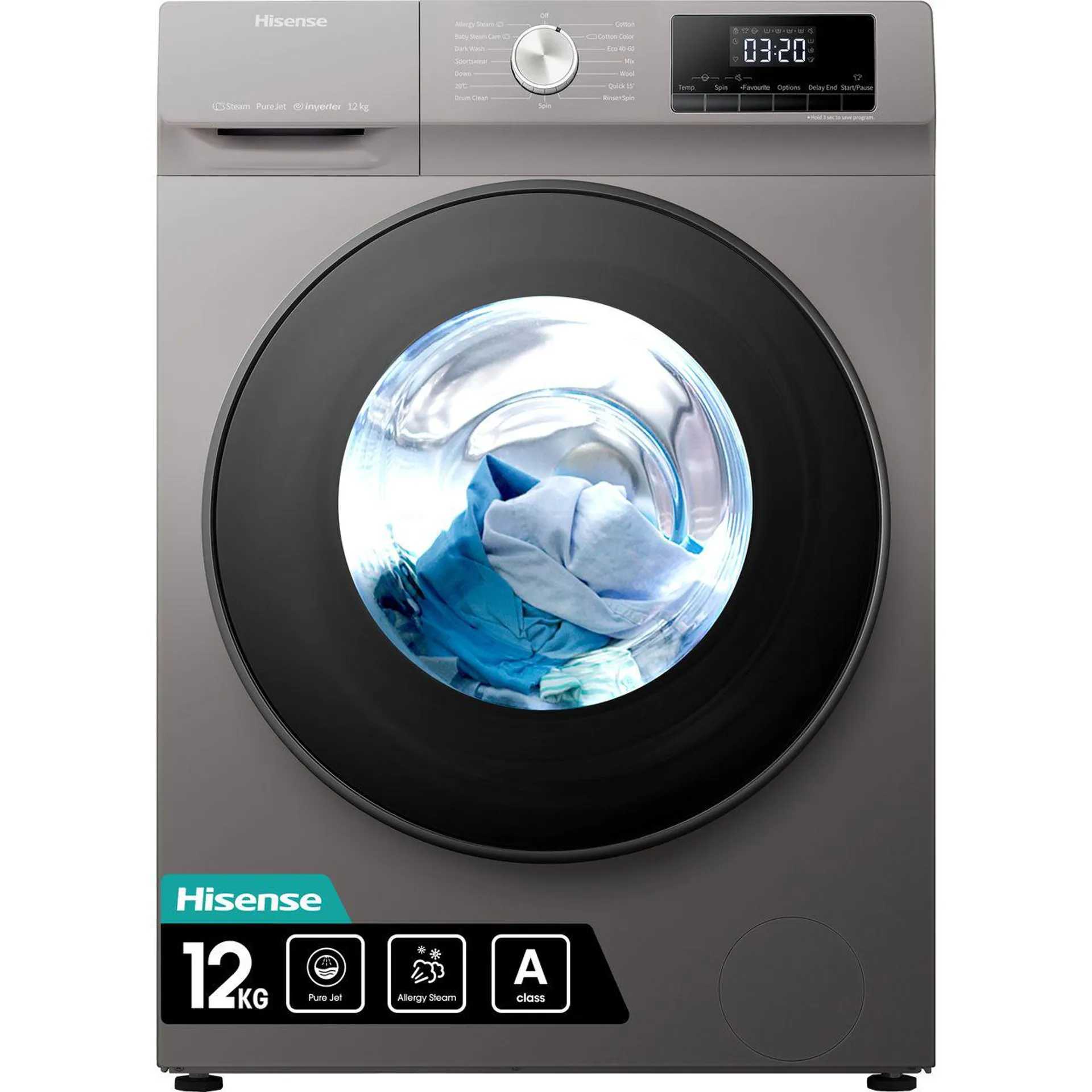 Hisense WFQA1214EVJMT 12kg Washing Machine with 1400 rpm - Titanium - A Rated