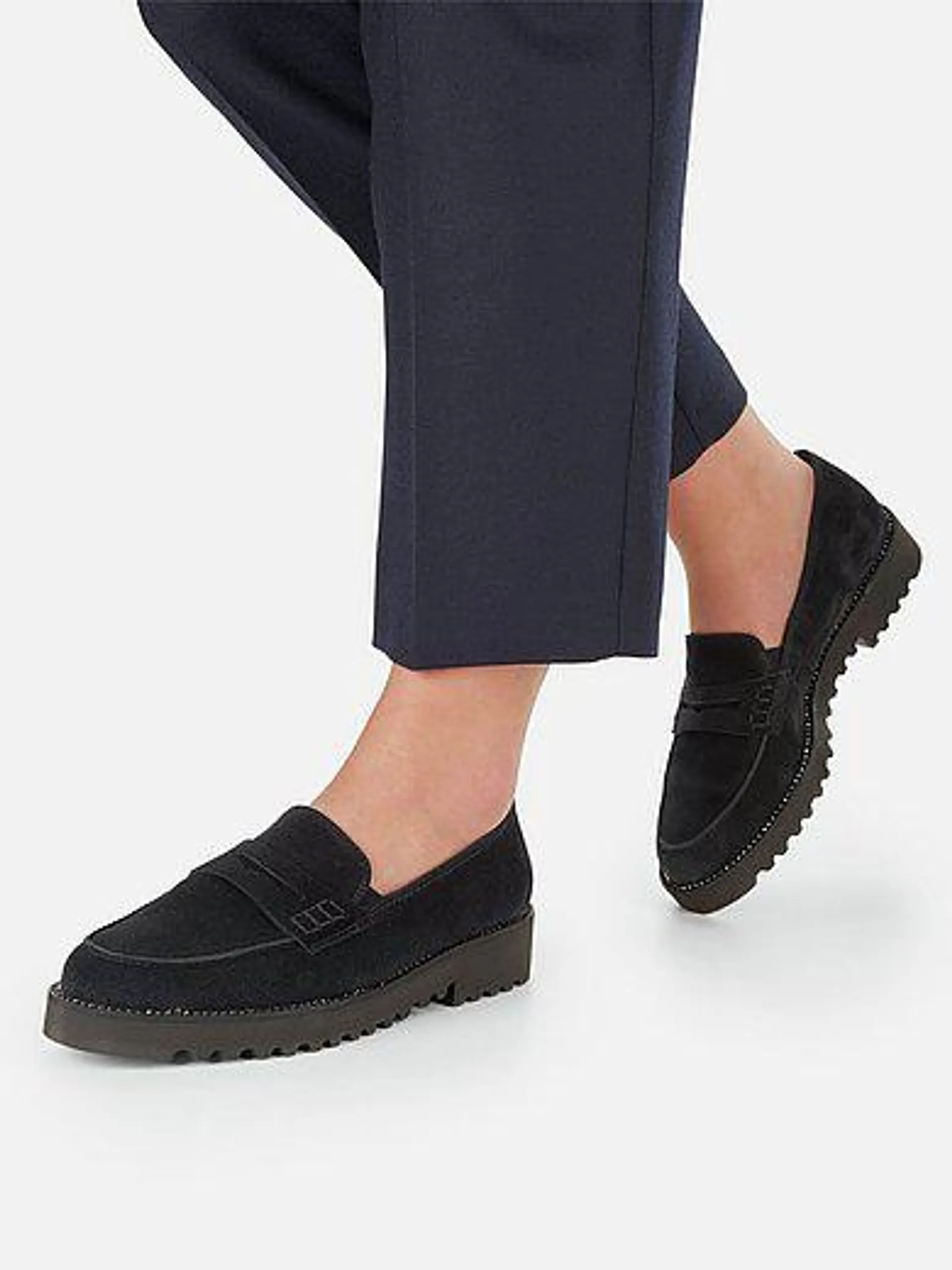 Loafers in calf suede leather