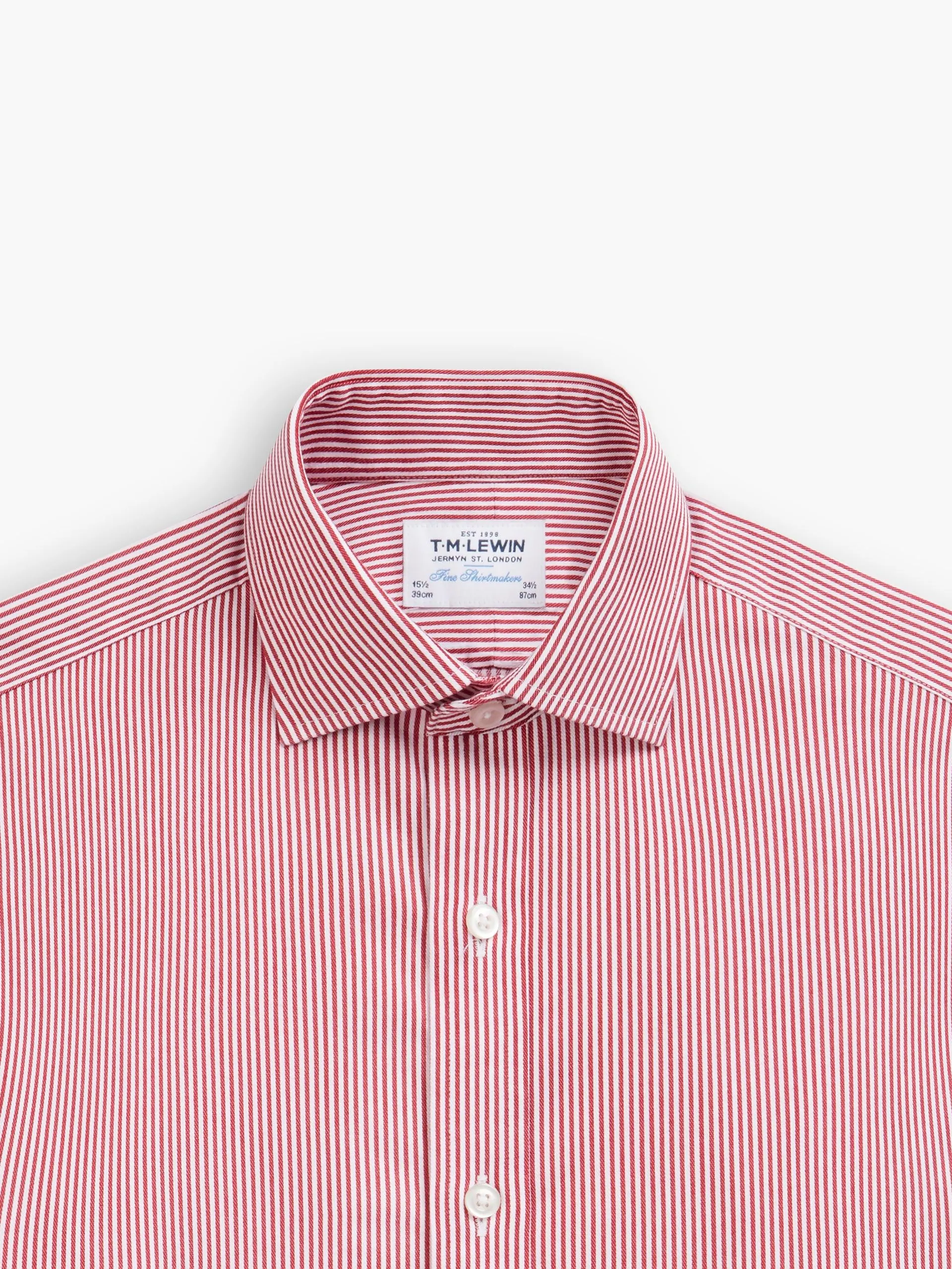 Non-Iron Red Bengal Stripe Twill Super Fitted Single Cuff Classic Collar Shirt