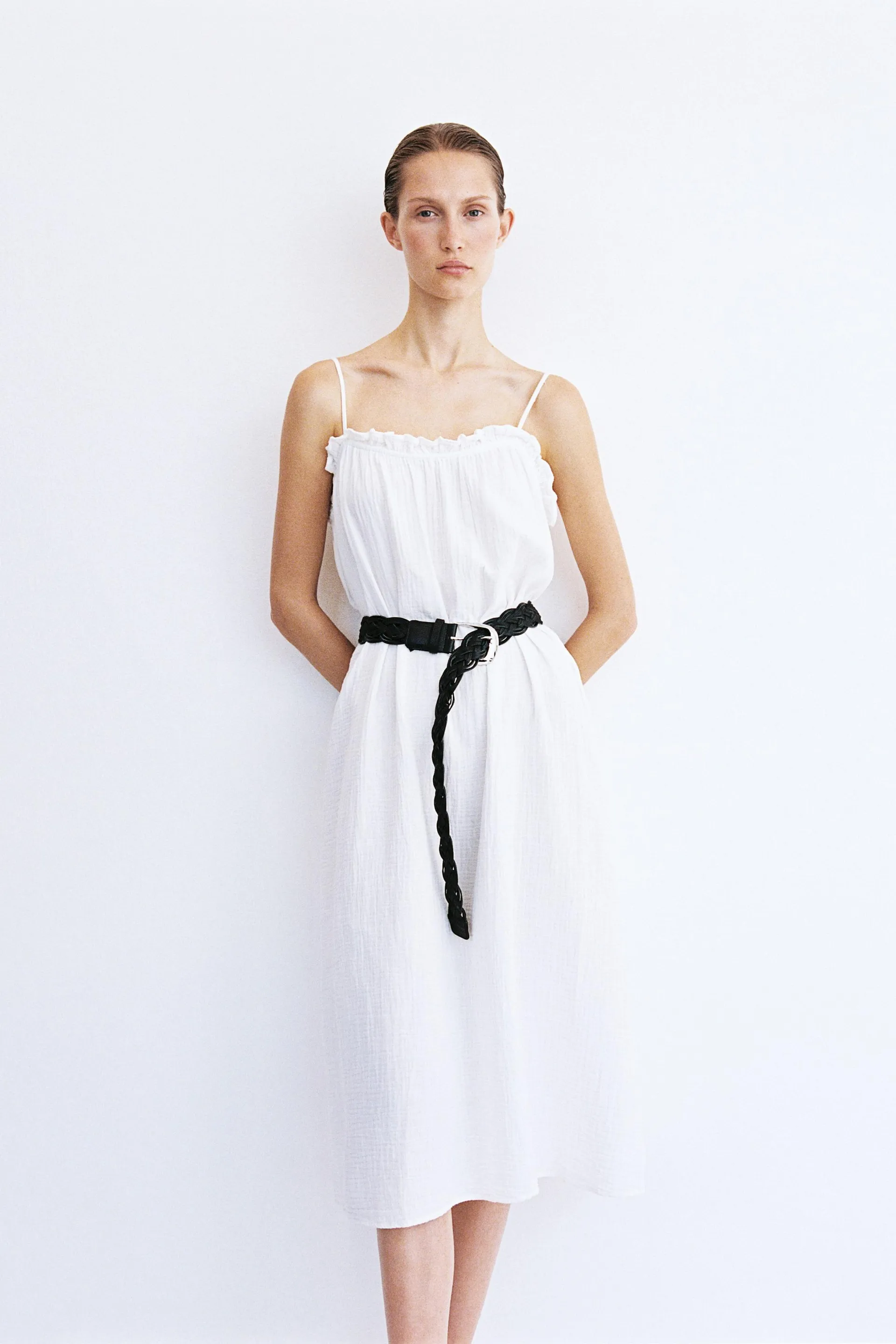 Frill-trimmed cotton dress