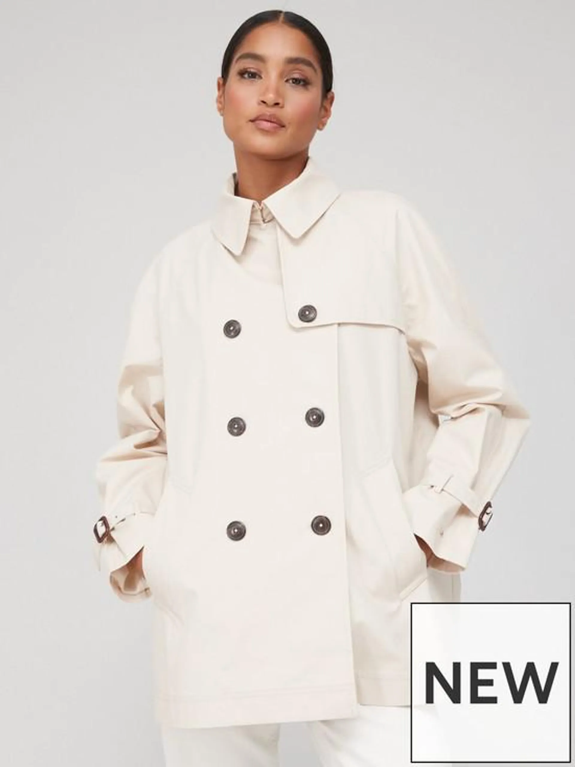 Peached Cotton Short Trench Coat - Beige