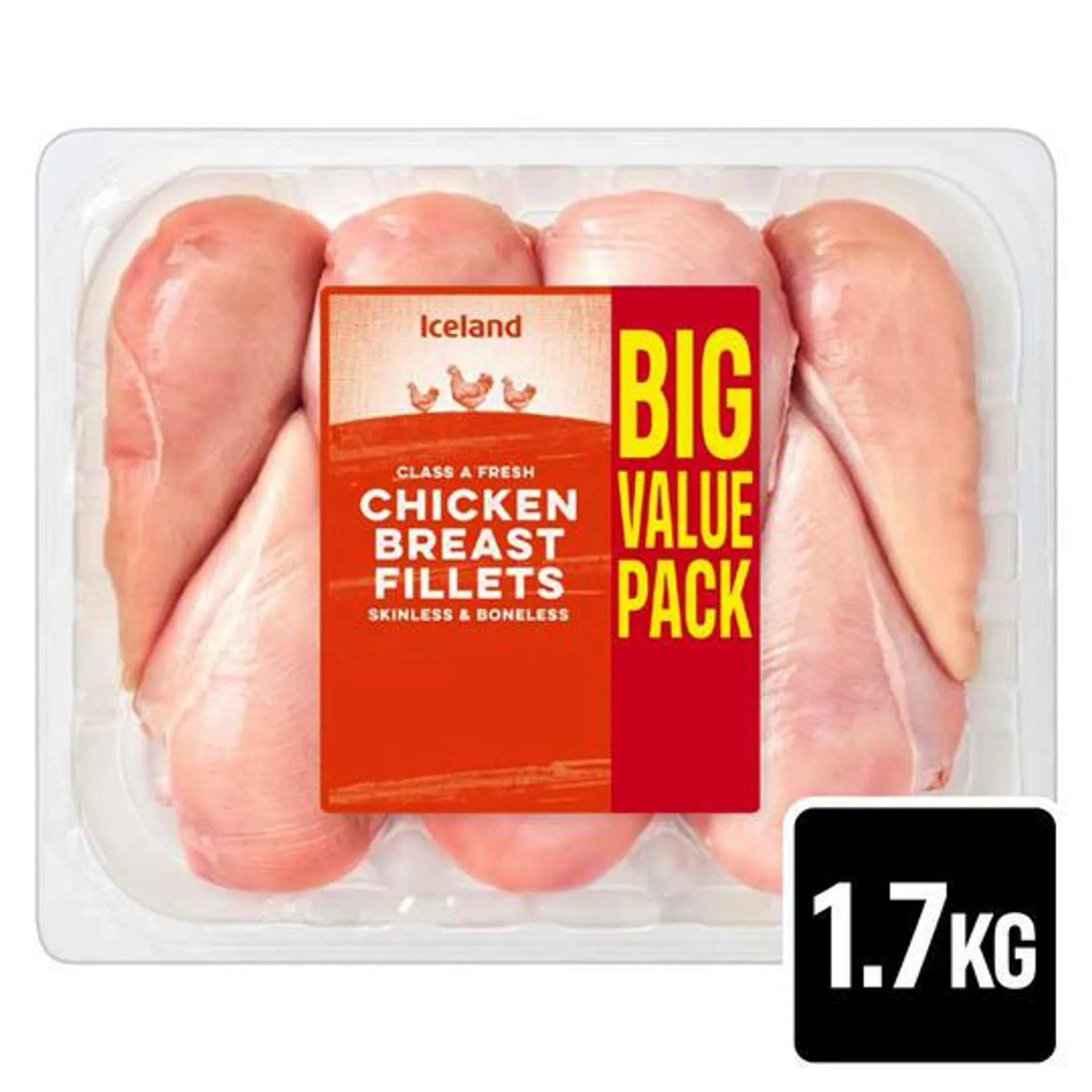 Iceland Class A Fresh Chicken Breast Fillets Skinless & Boneless 1.7kg