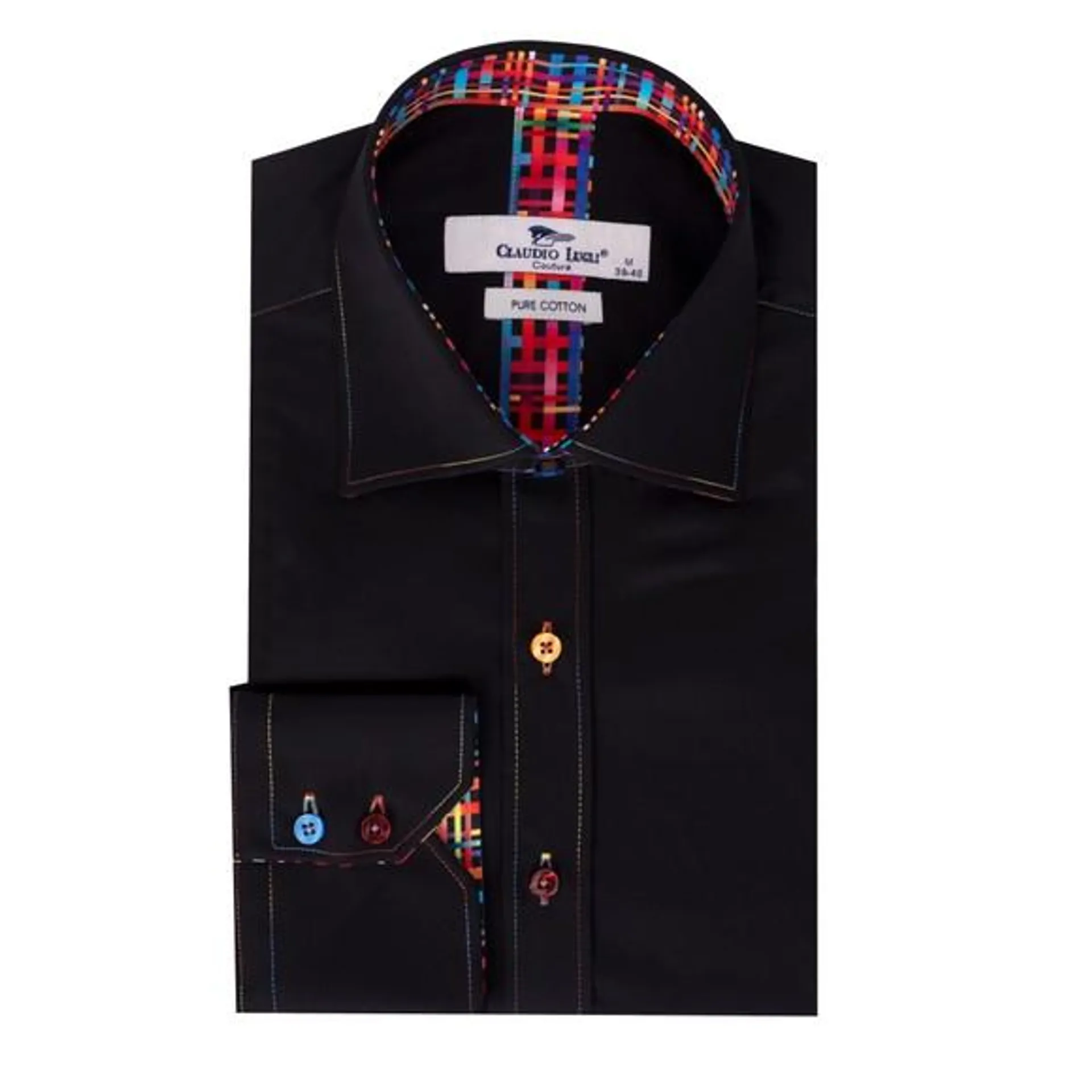 Mens Black Multi Check Collar