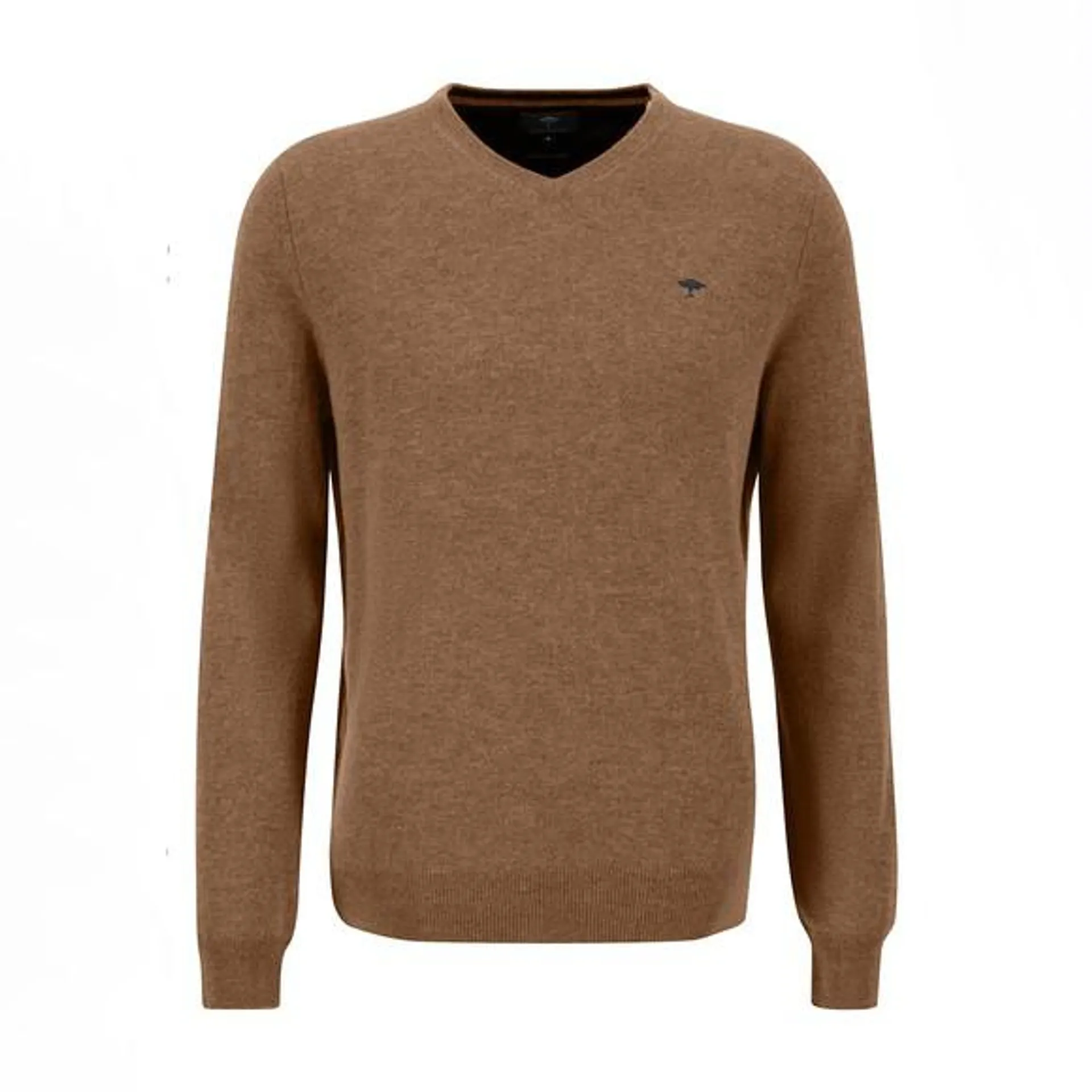 Mens Brown V Neck Merino Cashmere Jumper