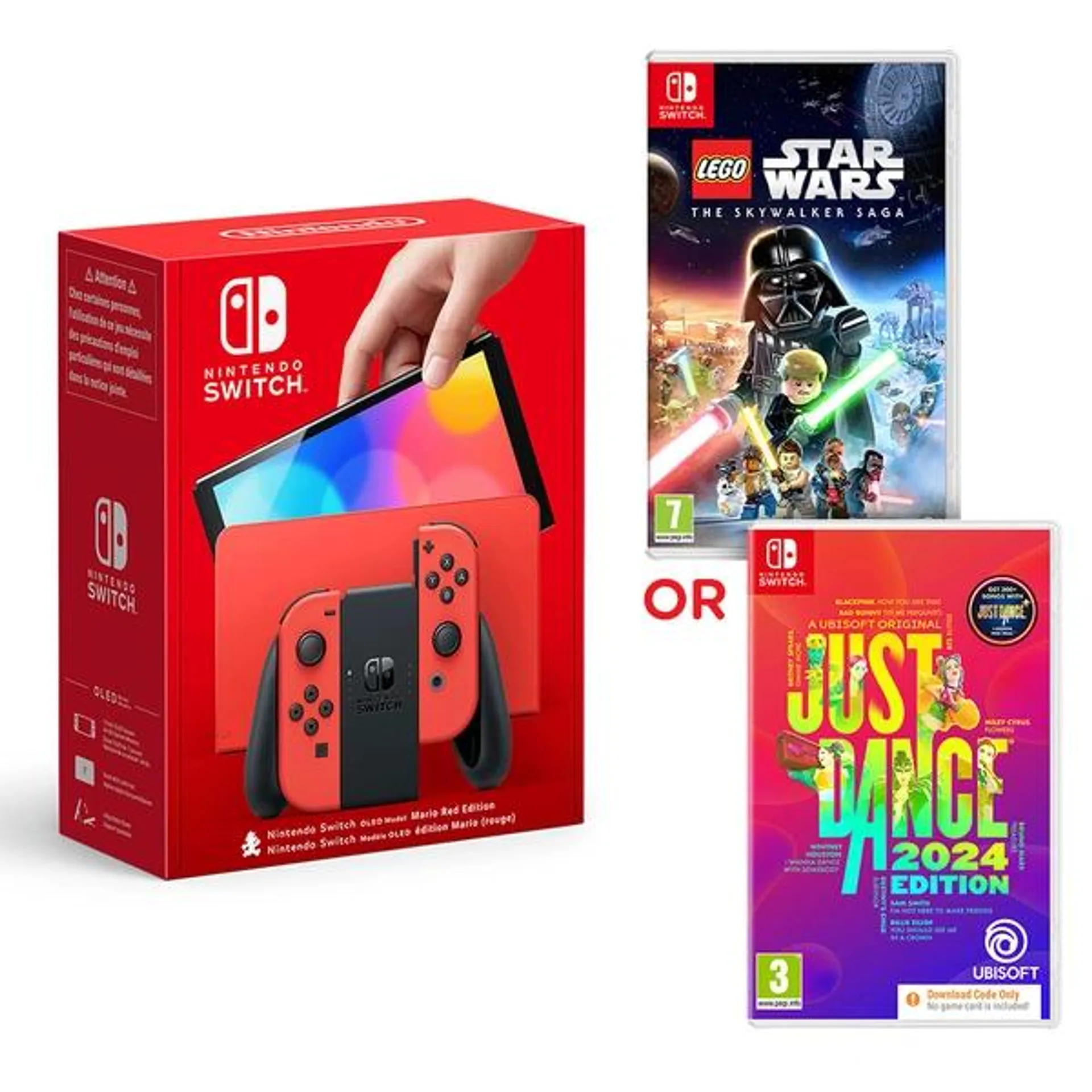 Nintendo Switch OLED (Red) & Just Dance 24 or LEGO Star Wars The Skywalker Saga