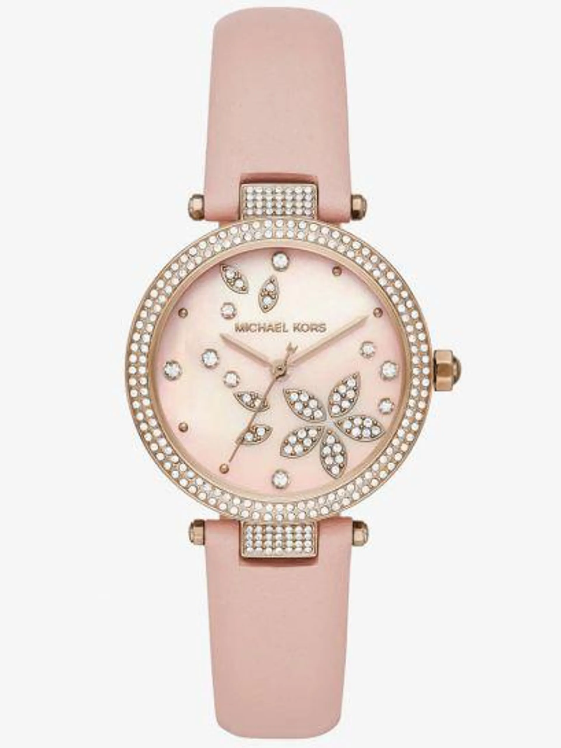 Ladies Parker Rose Gold Plated Crystal Set Dial Pink Leather Strap Watch