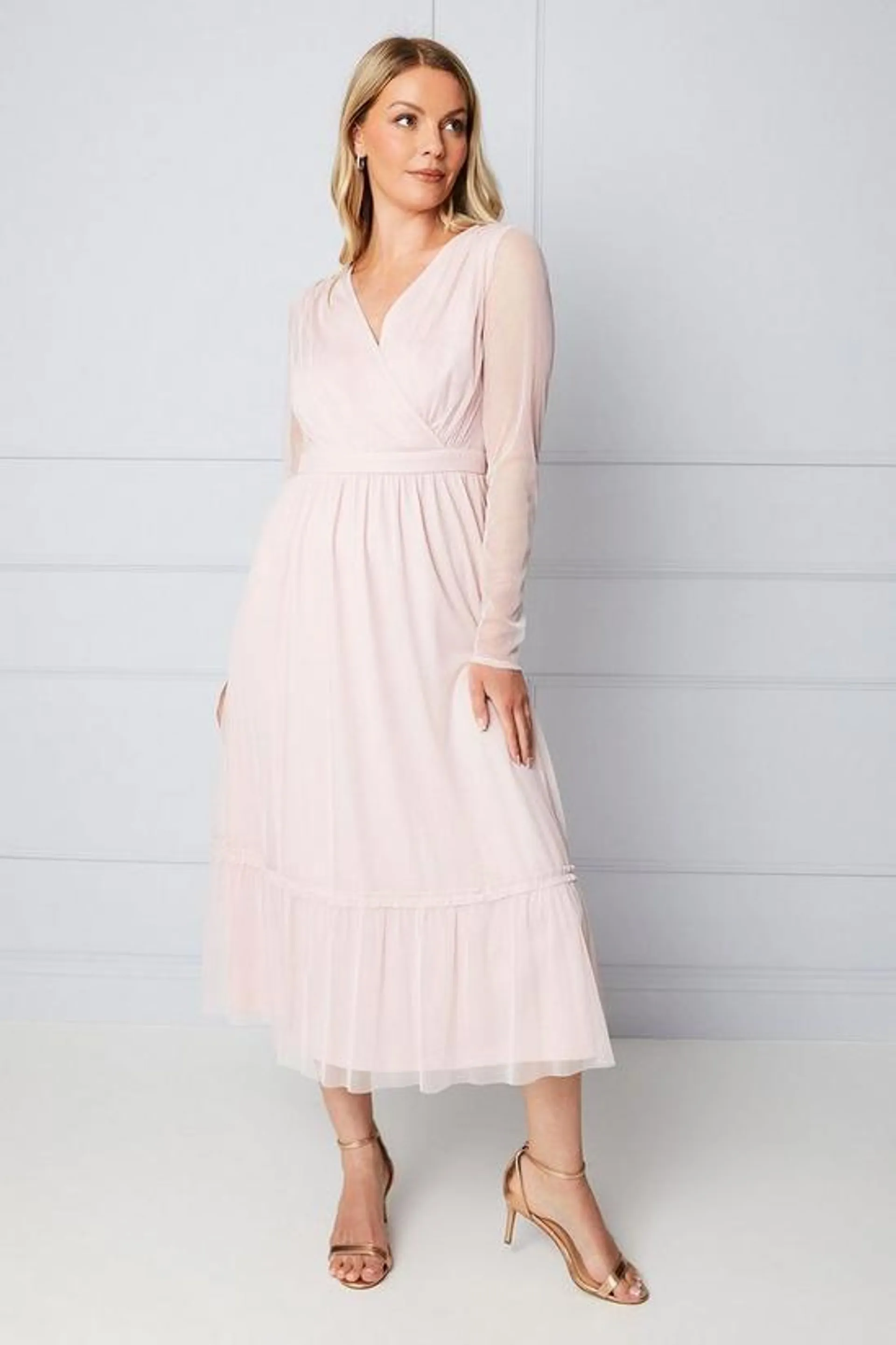 Mesh Ruffle Midi Dress