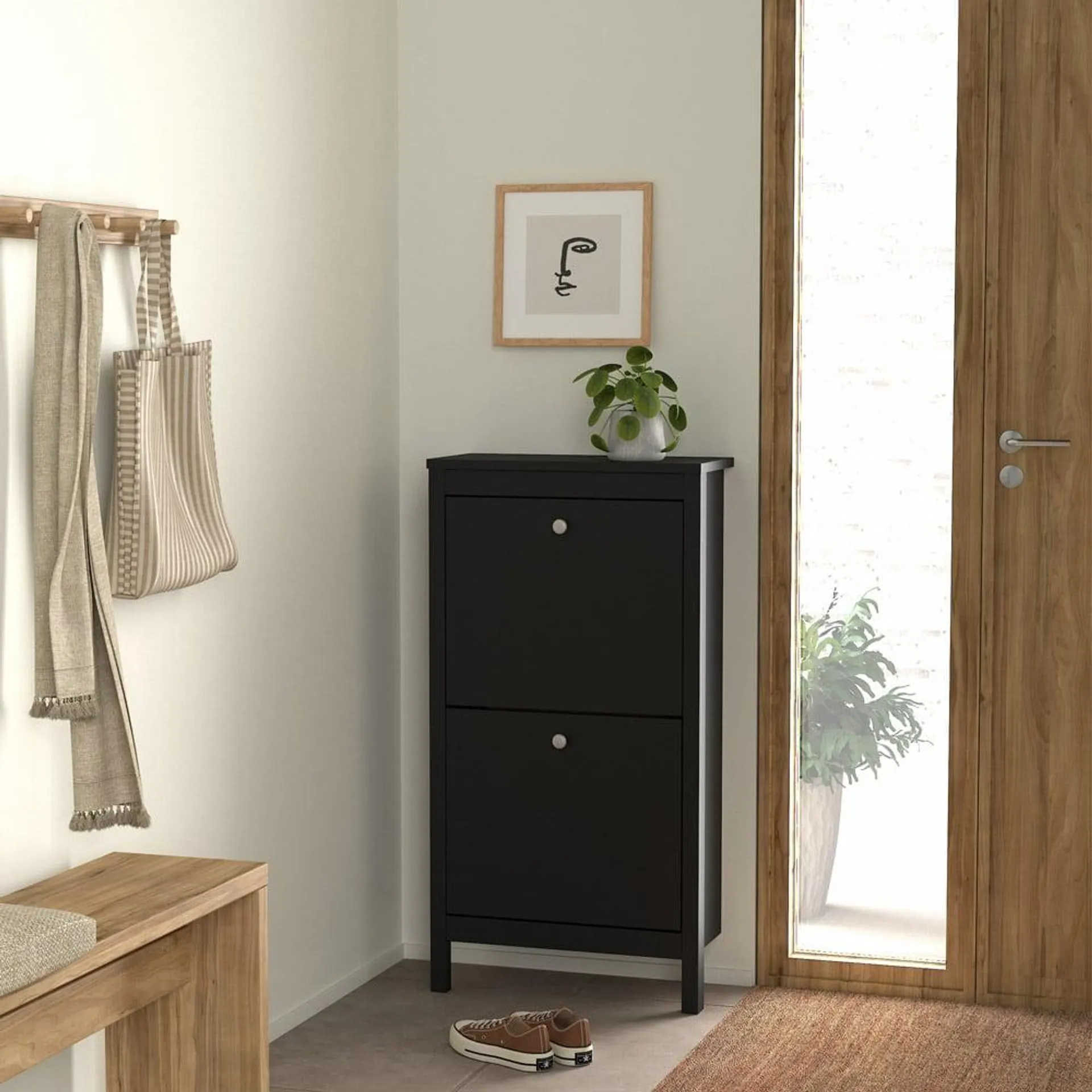 Florence Madrid 2 Flip Down Doors Matt Black Shoe Cabinet