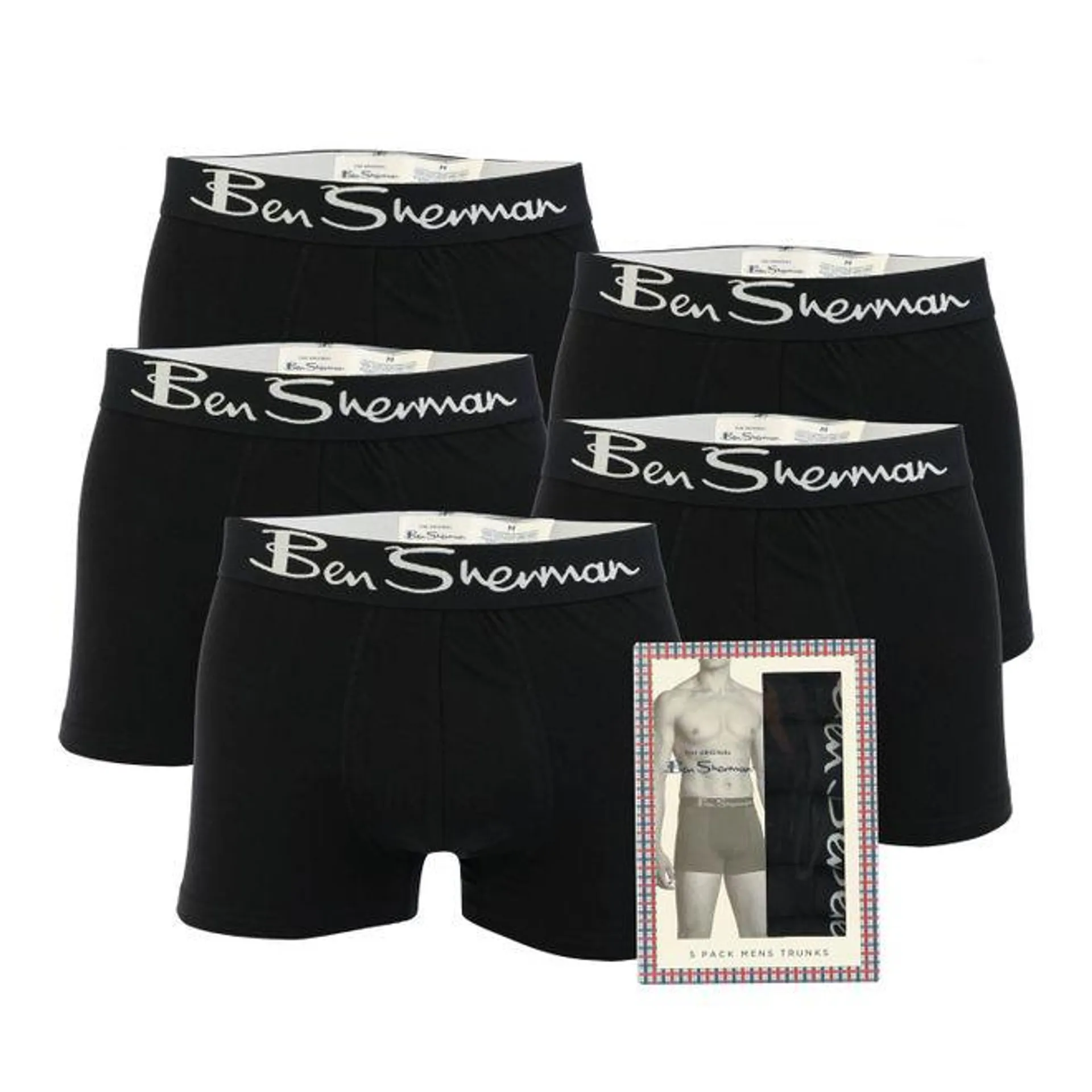 Ben Sherman Mens Podrick 5 Pack Boxer Shorts in Black
