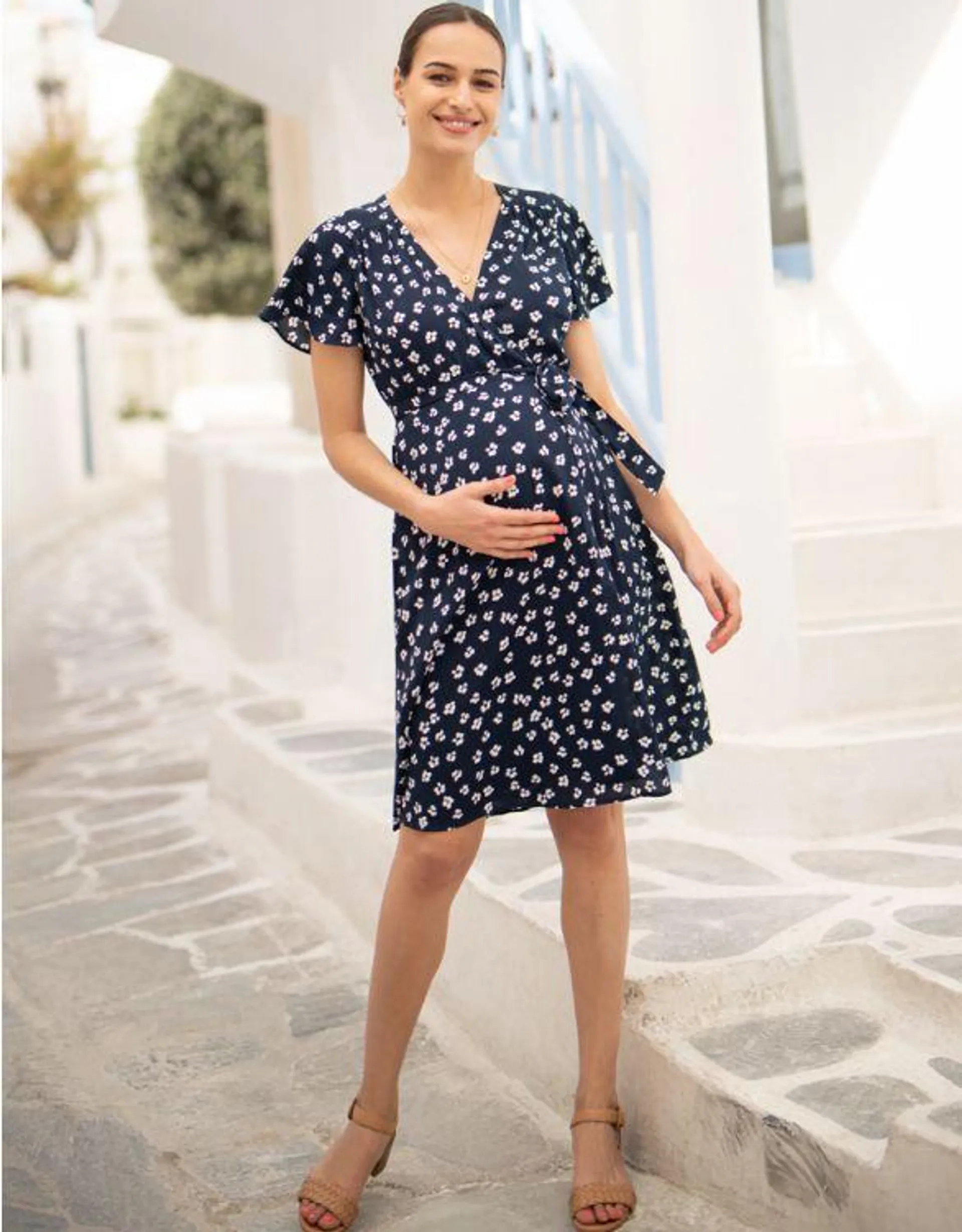 Navy Floral Wrap Maternity Dress