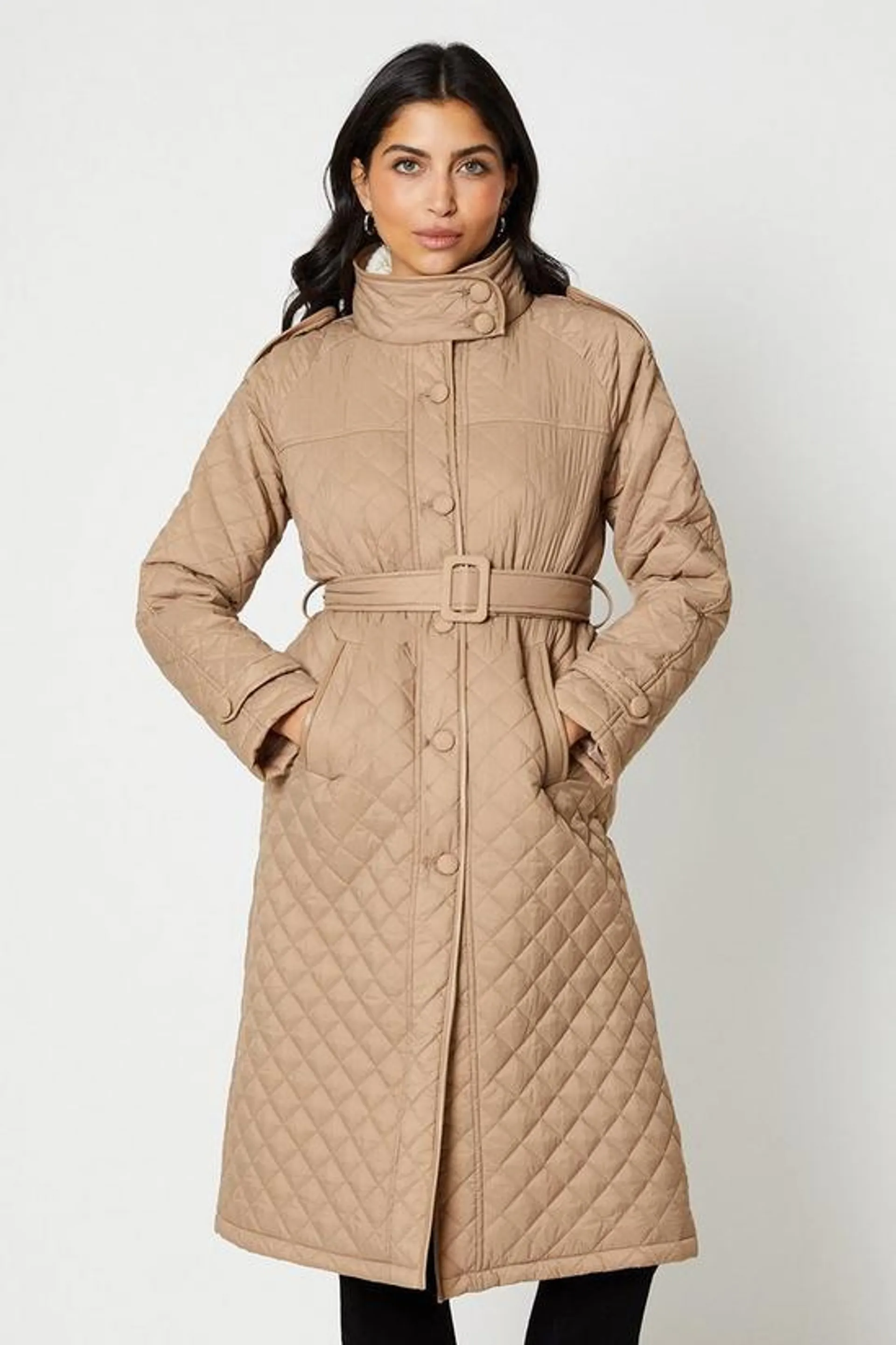 Longline Quilted Belted Puffer Coat