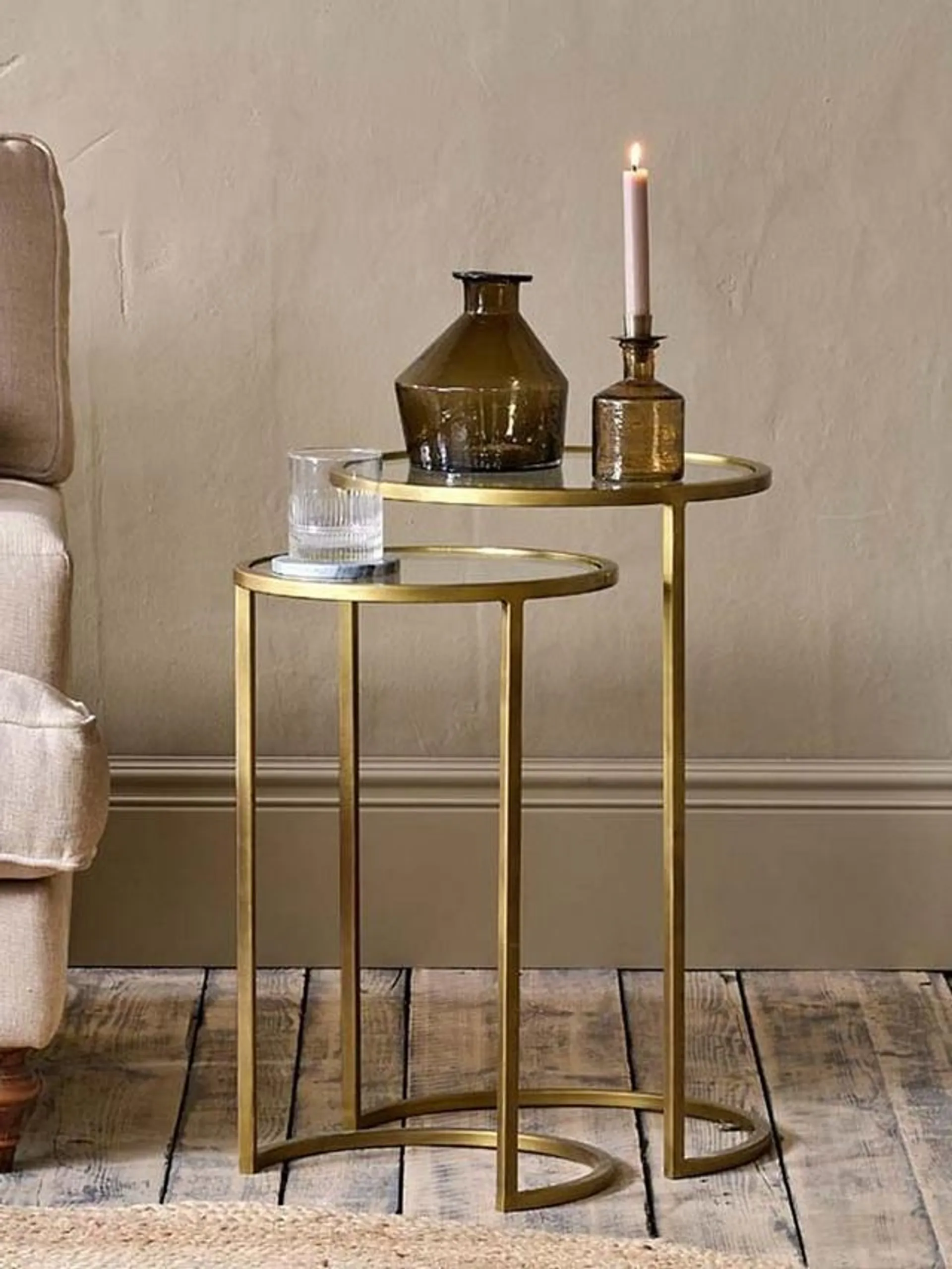 Nakuru Round Nesting Side Tables, Set of 2, Brass