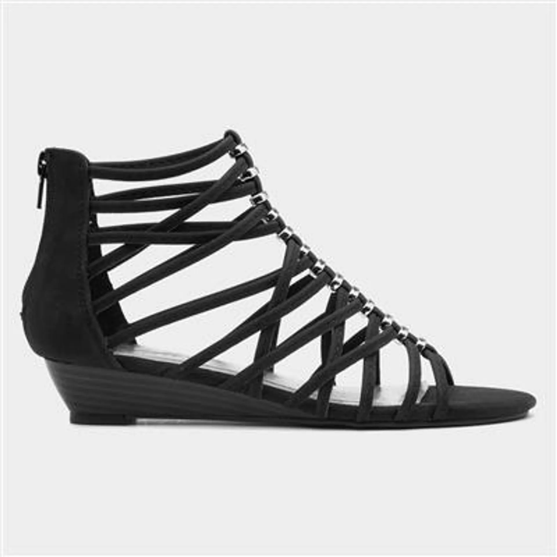 Sabrina Womens Black Wedge Strappy Sandal