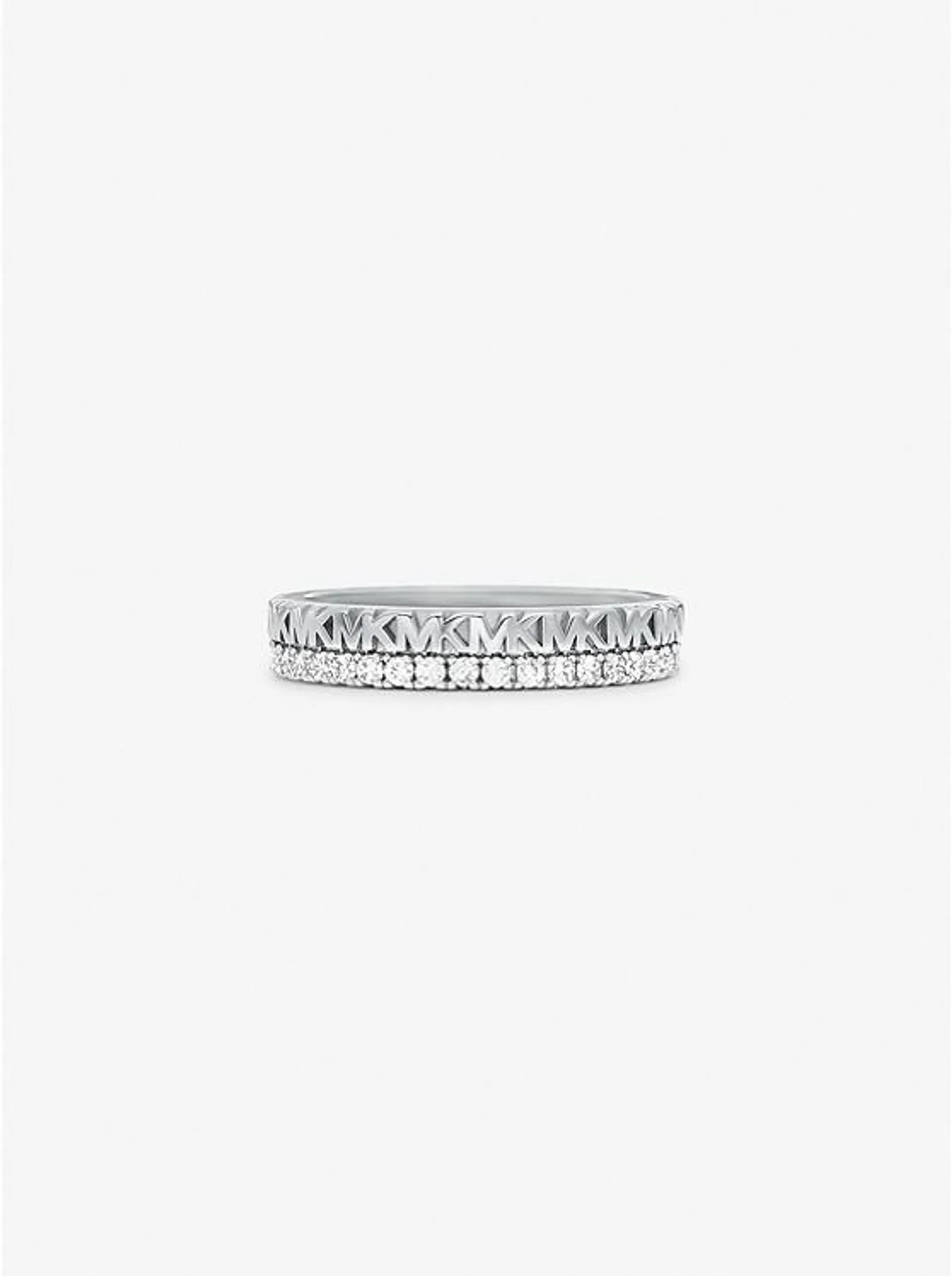 Precious Metal-Plated Sterling Silver Pavé Logo Ring