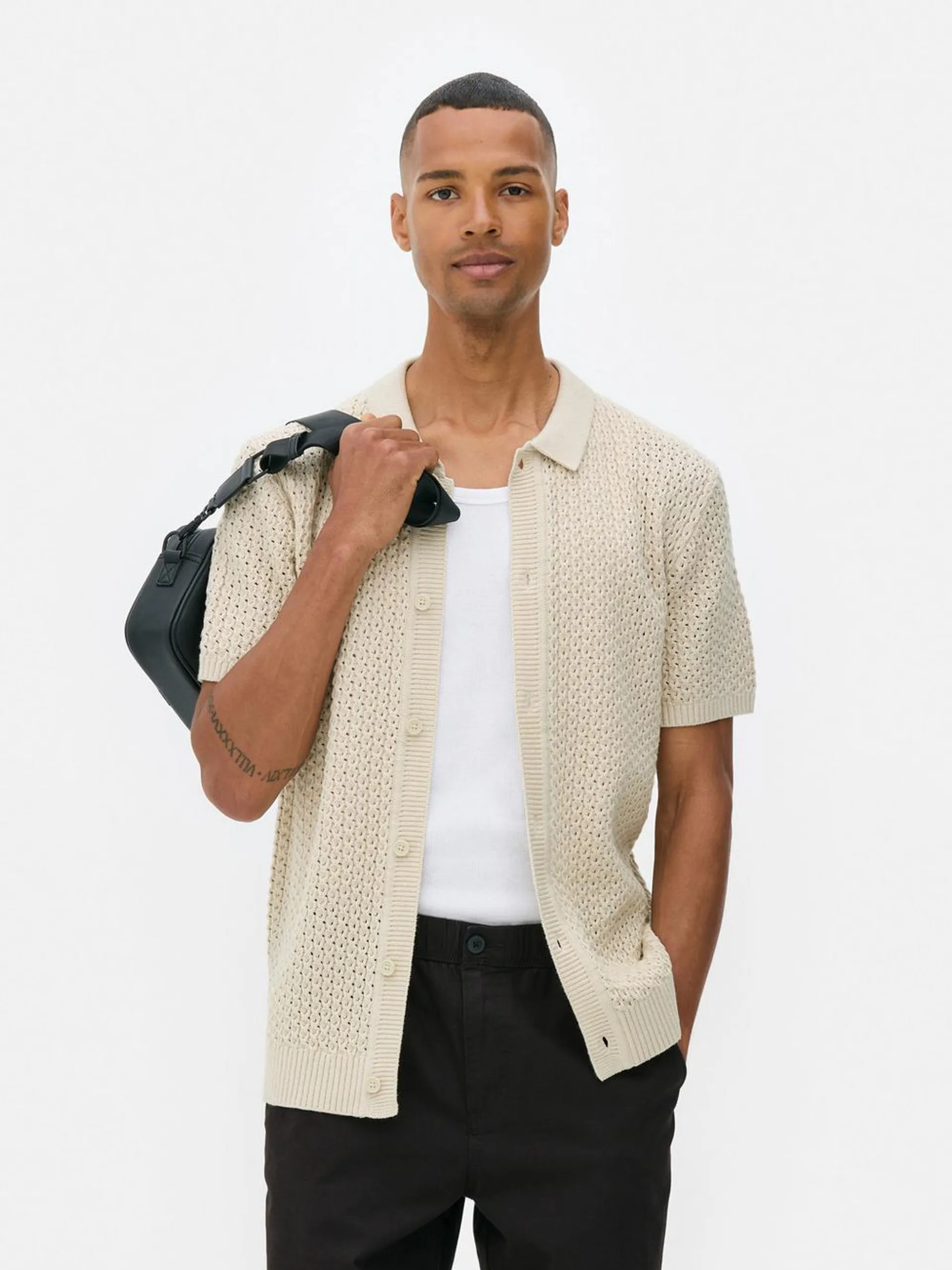 Knit Button-Up Polo Shirt