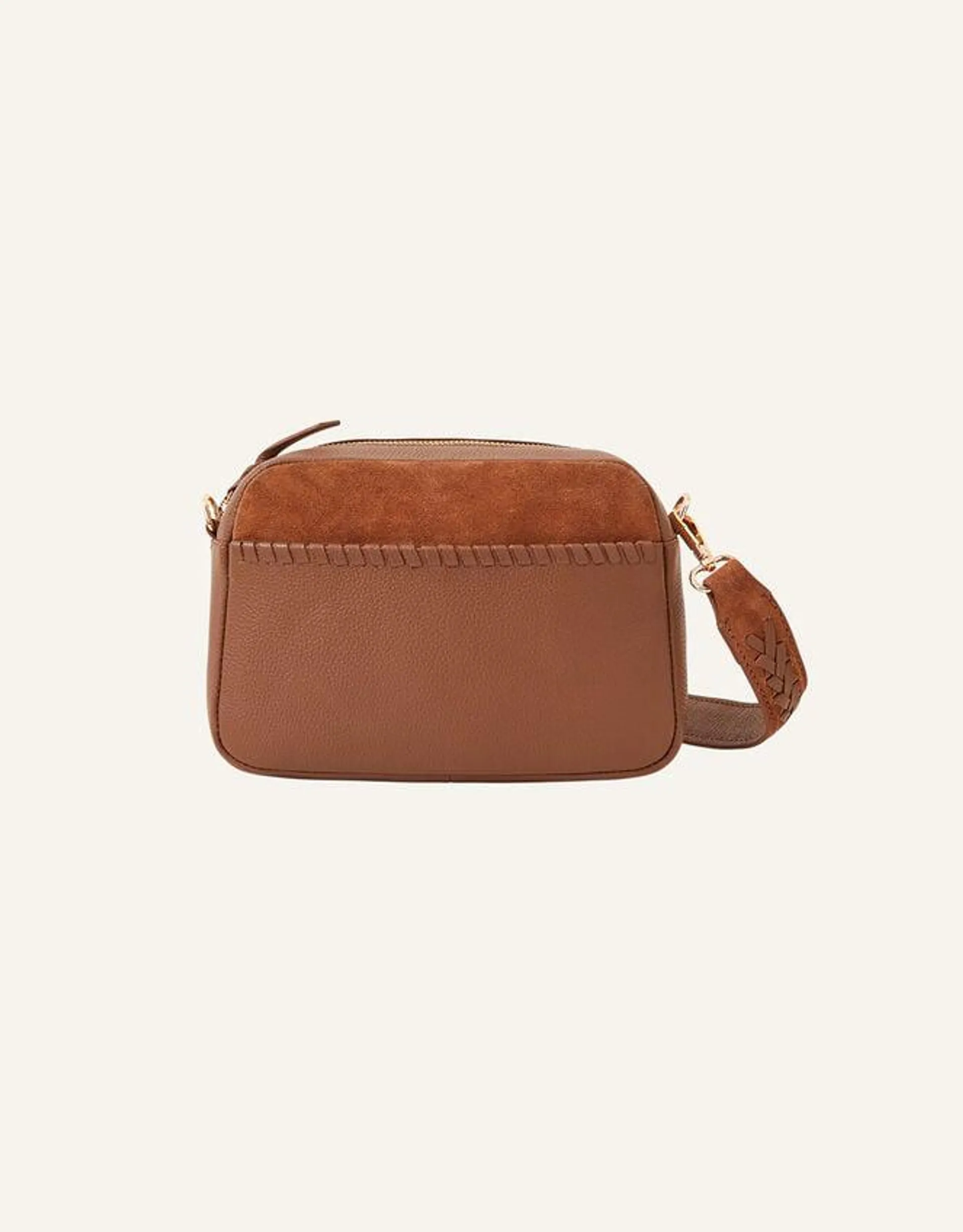 Leather Stitch Detail Camera Bag Tan