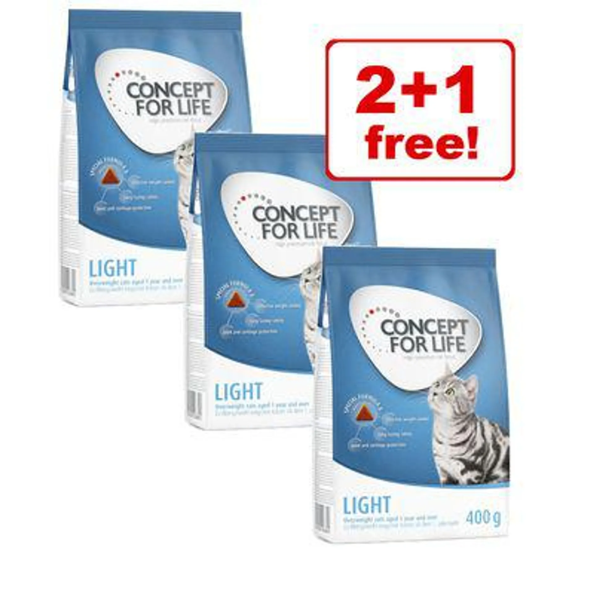 3 x 400g Concept for Life Adult Light Dry Cat Food - 2 + 1 Free!*