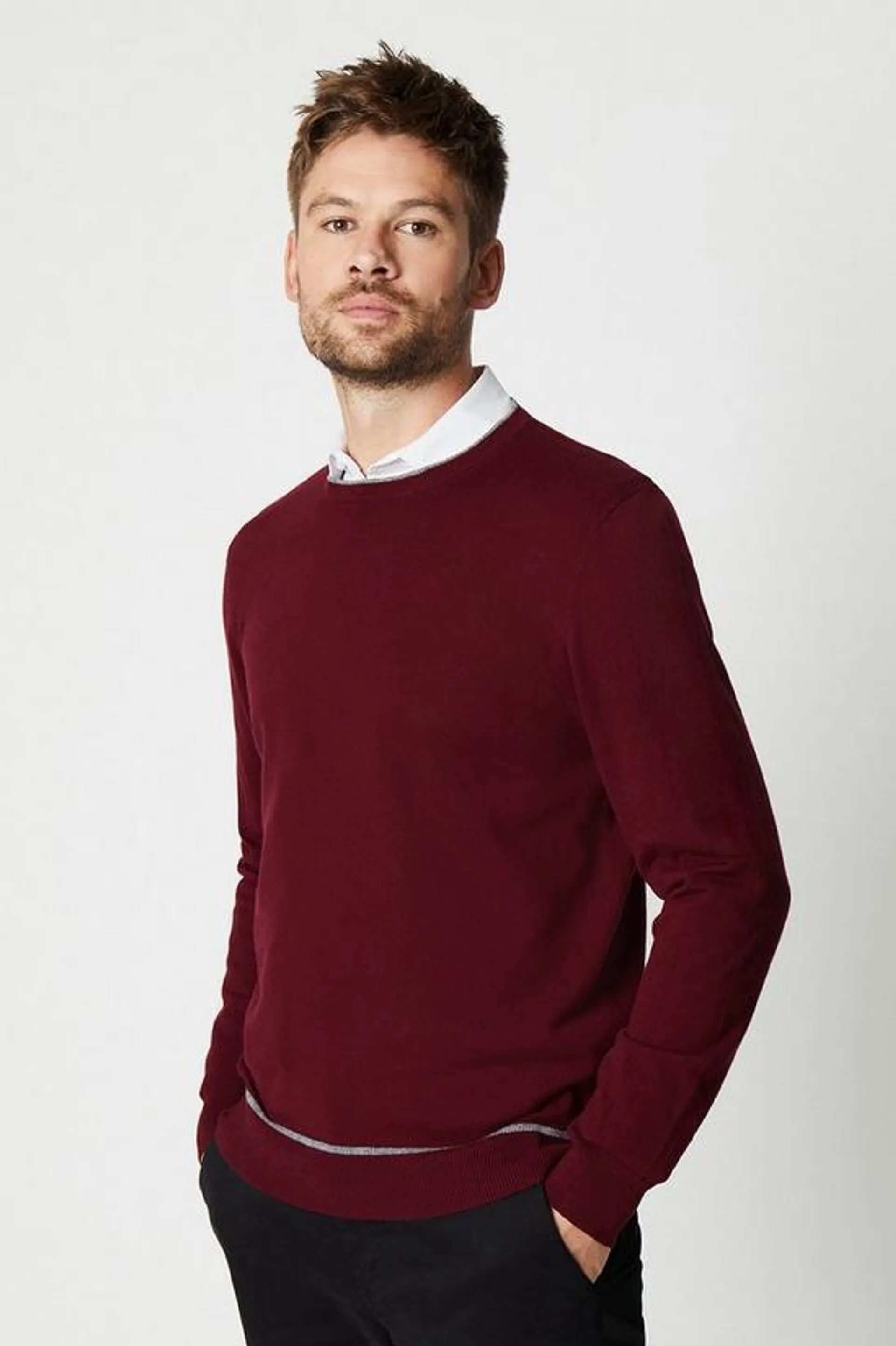 Cotton Rich Long Sleeve Tipped Crew Neck