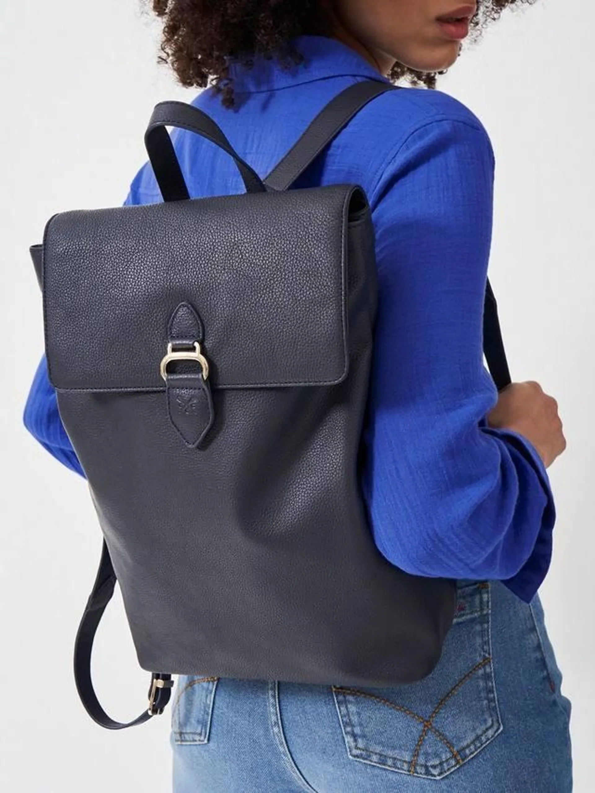 Leather Backpack, Navy Blue