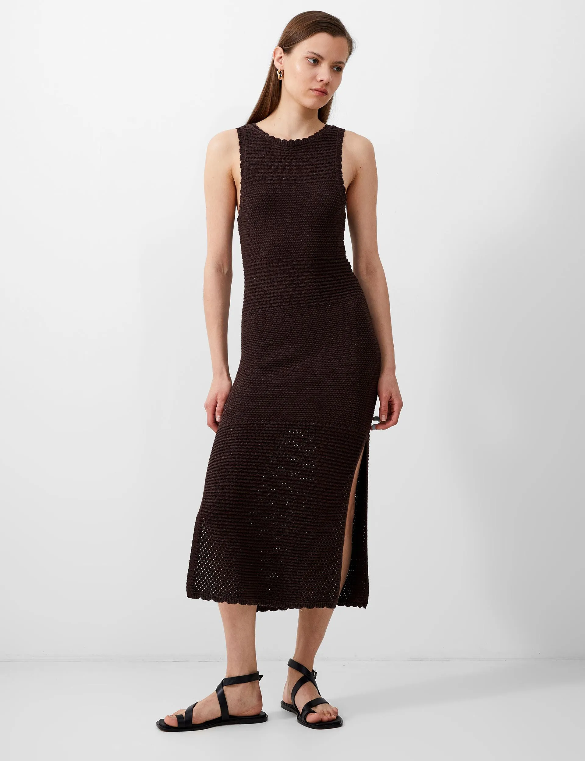 Pure Cotton Textured Midi Bodycon Dress