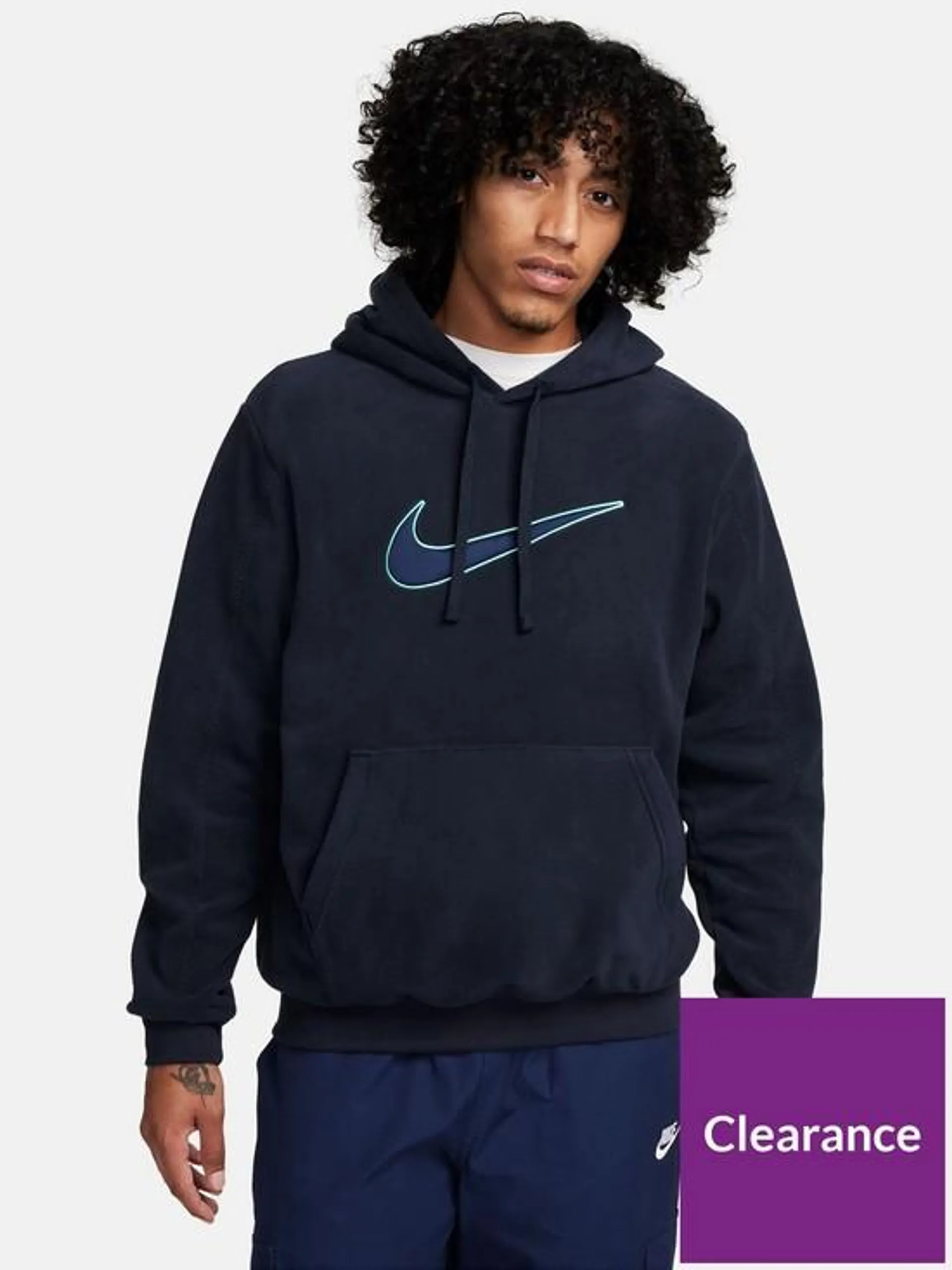 Mens Polar Fleece Overhead Hoodie - Navy