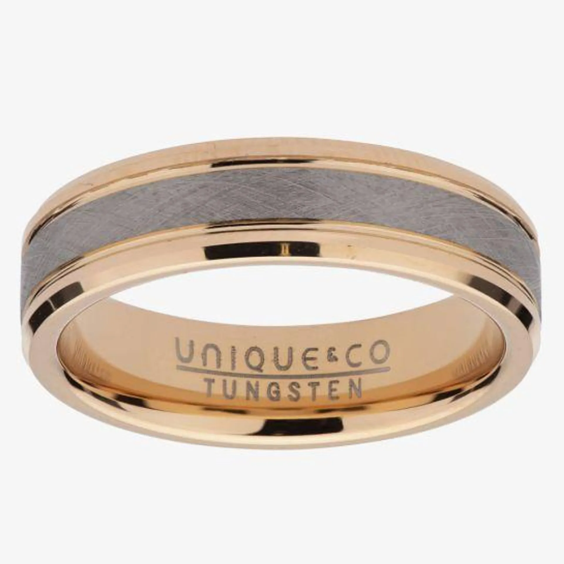 Unique 6mm Rose Gold Plated Brushed Contrast Tungsten Carbide Ring TUR-88