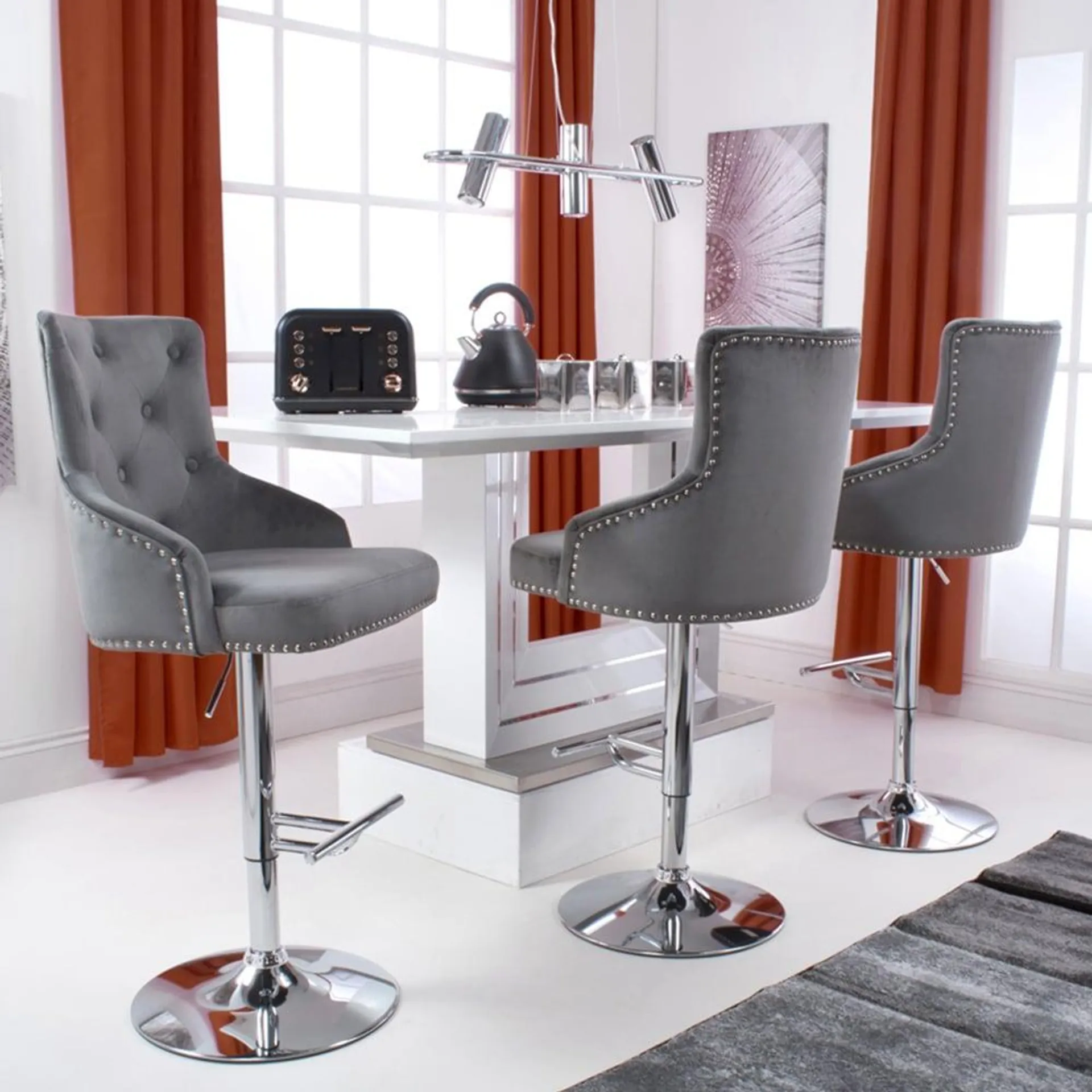 Rocco Grey Brushed Velvet Bar Stool