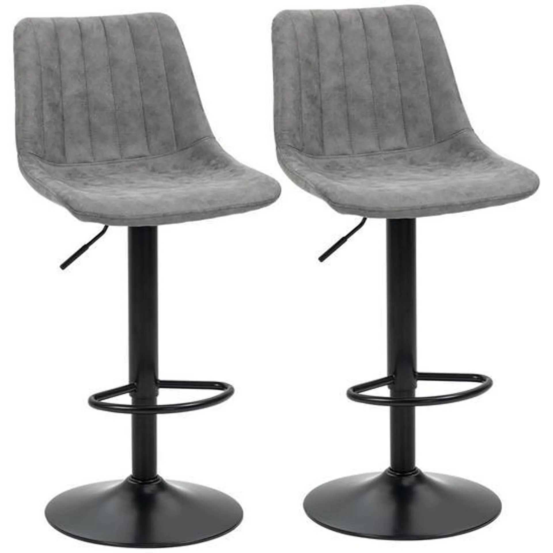 Set Of 2 Microfibre Retro Tub Bar Stools Metal Frame Footrest Seat