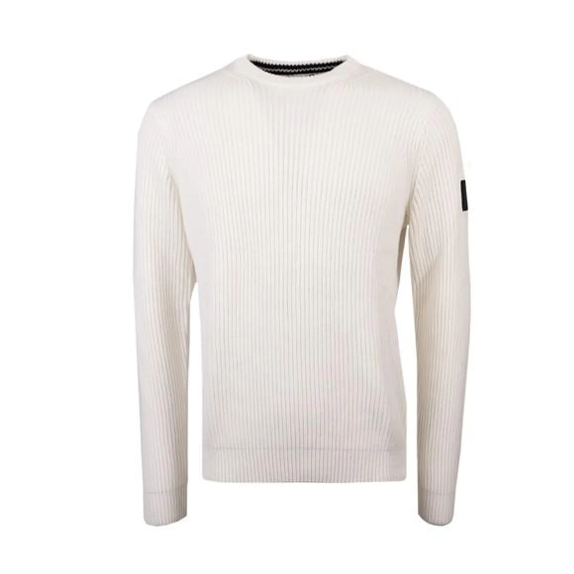 Mens White Couto Crew Neck Rib Jumper