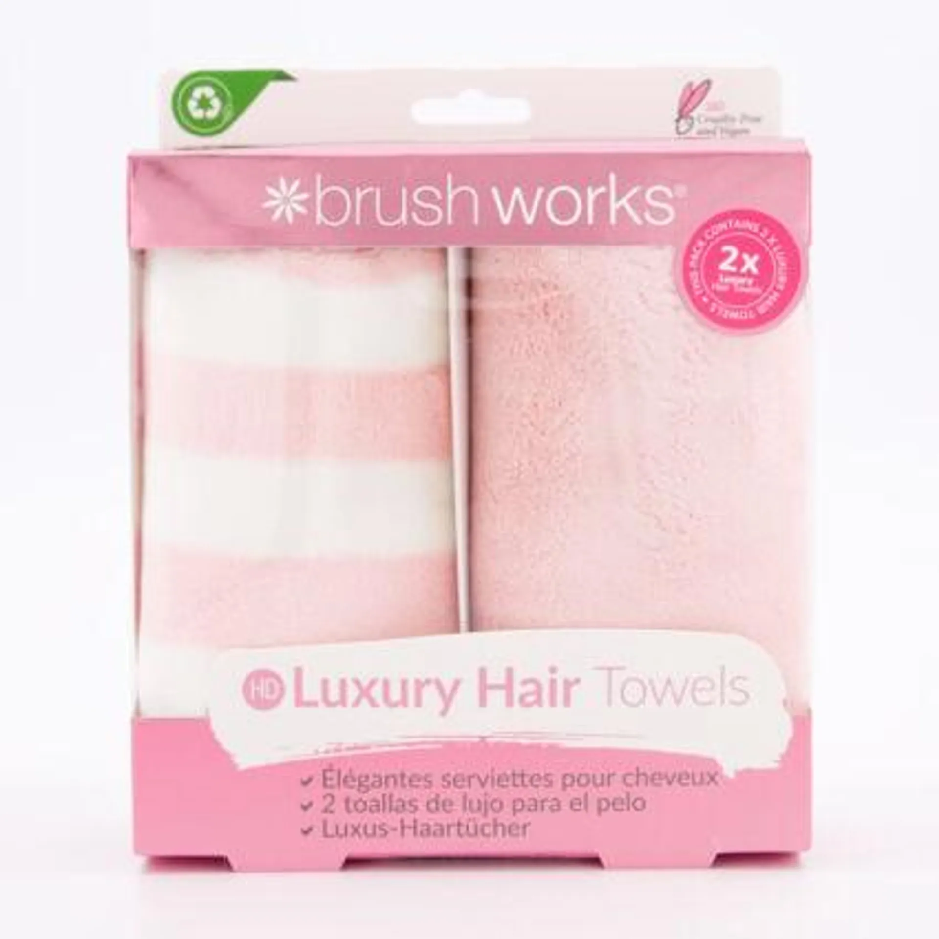 Two Pack Pink & White Luxury Hair Towels