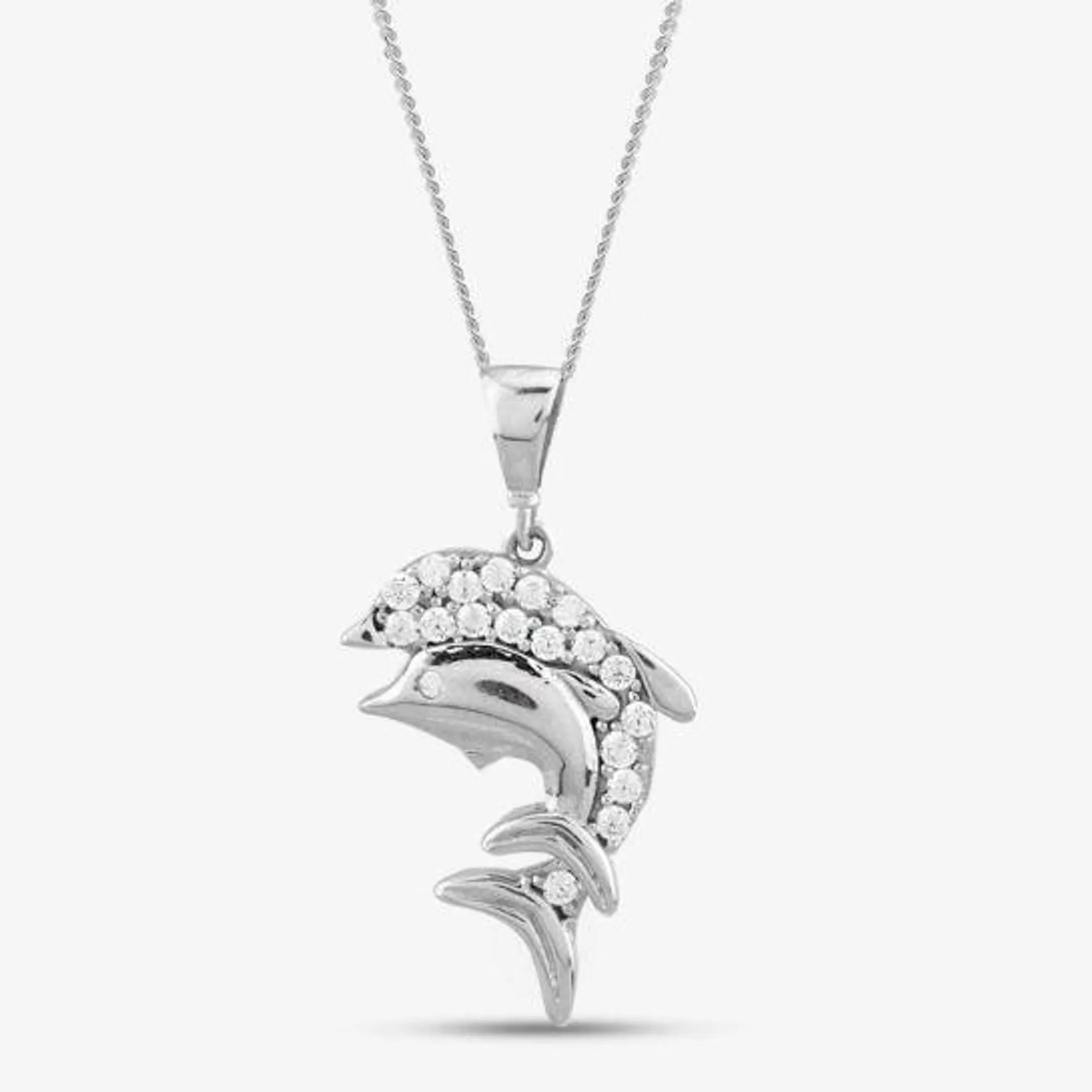 9ct White Gold Cubic Zirconia Dolphin Necklace P1613