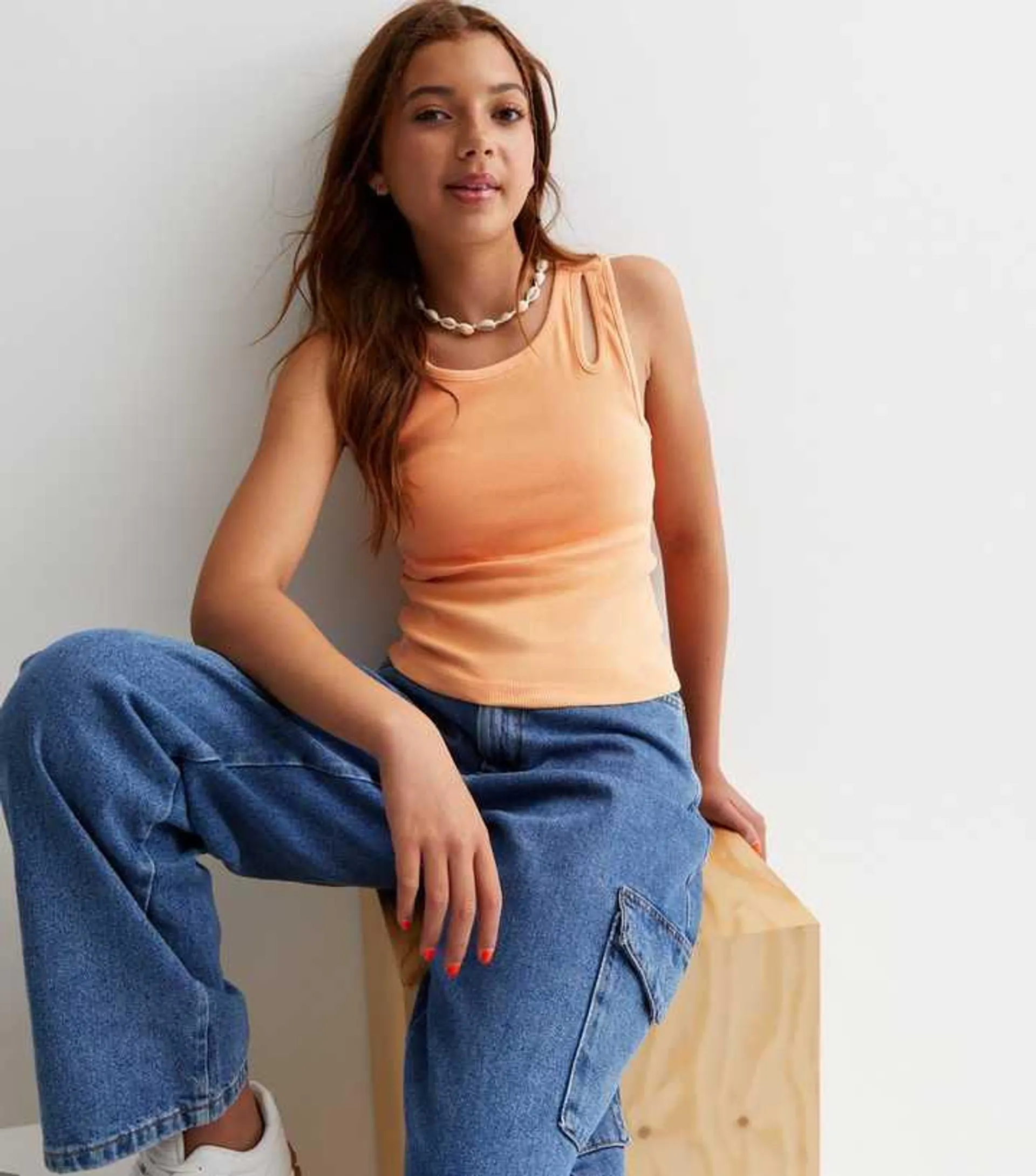 KIDS ONLY Orange Ribbed Cut Out Top