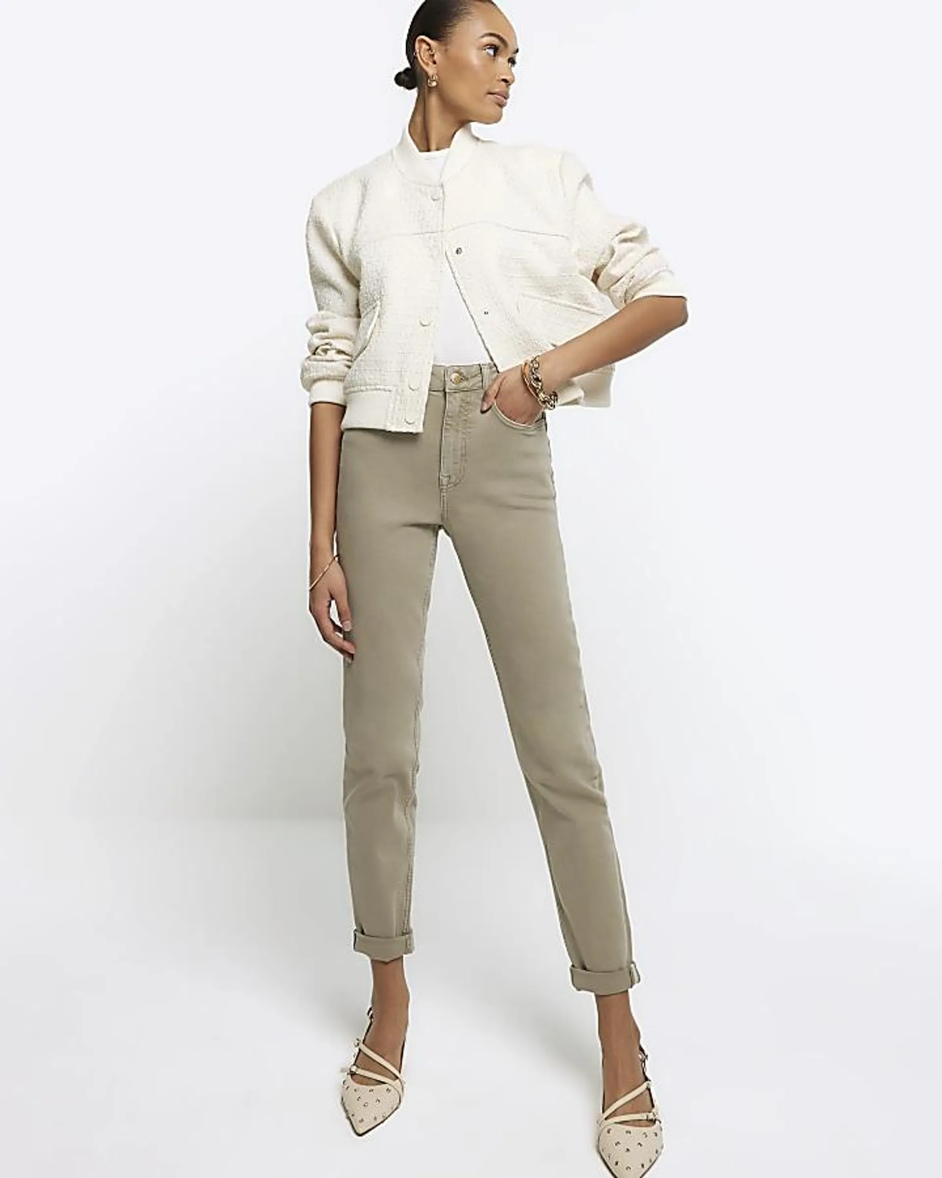 Khaki high waisted bum sculpt mom jeans