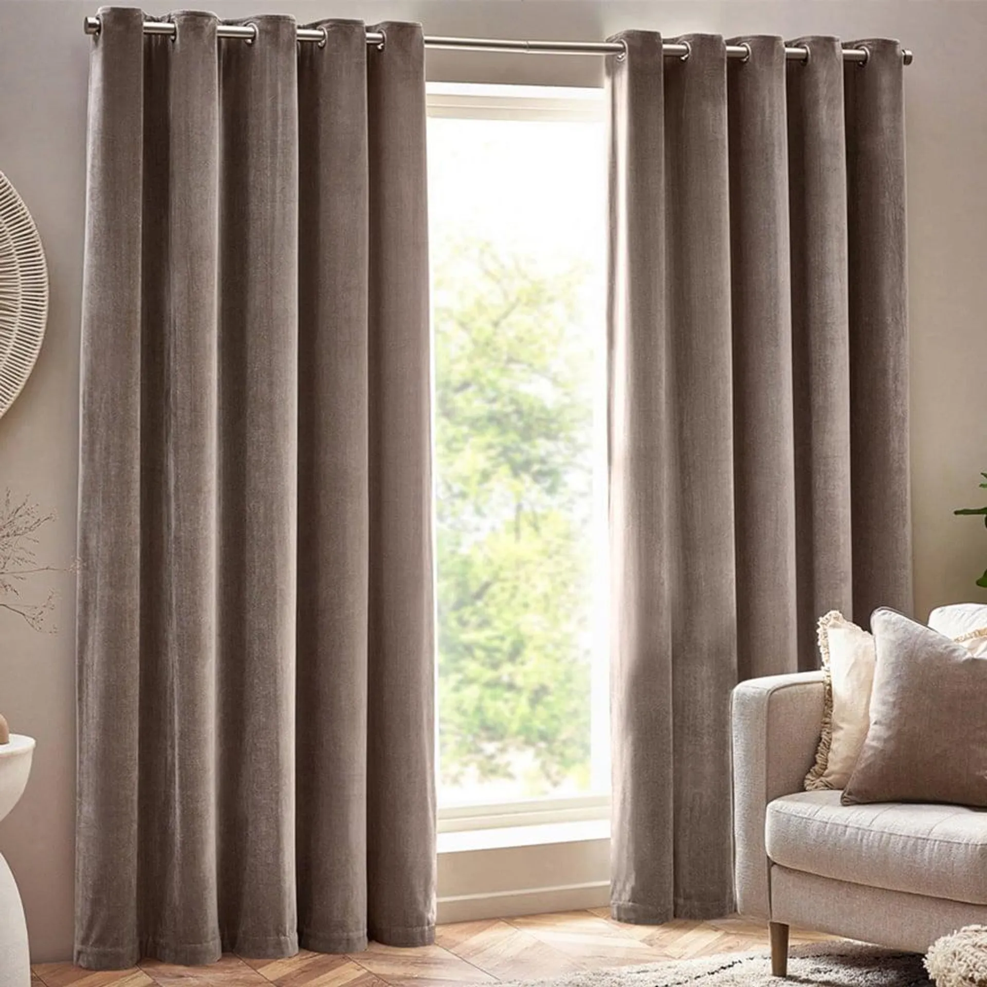 Yard Greige Heavy Chenille Velvet Eyelet Curtain 229 x 183cm