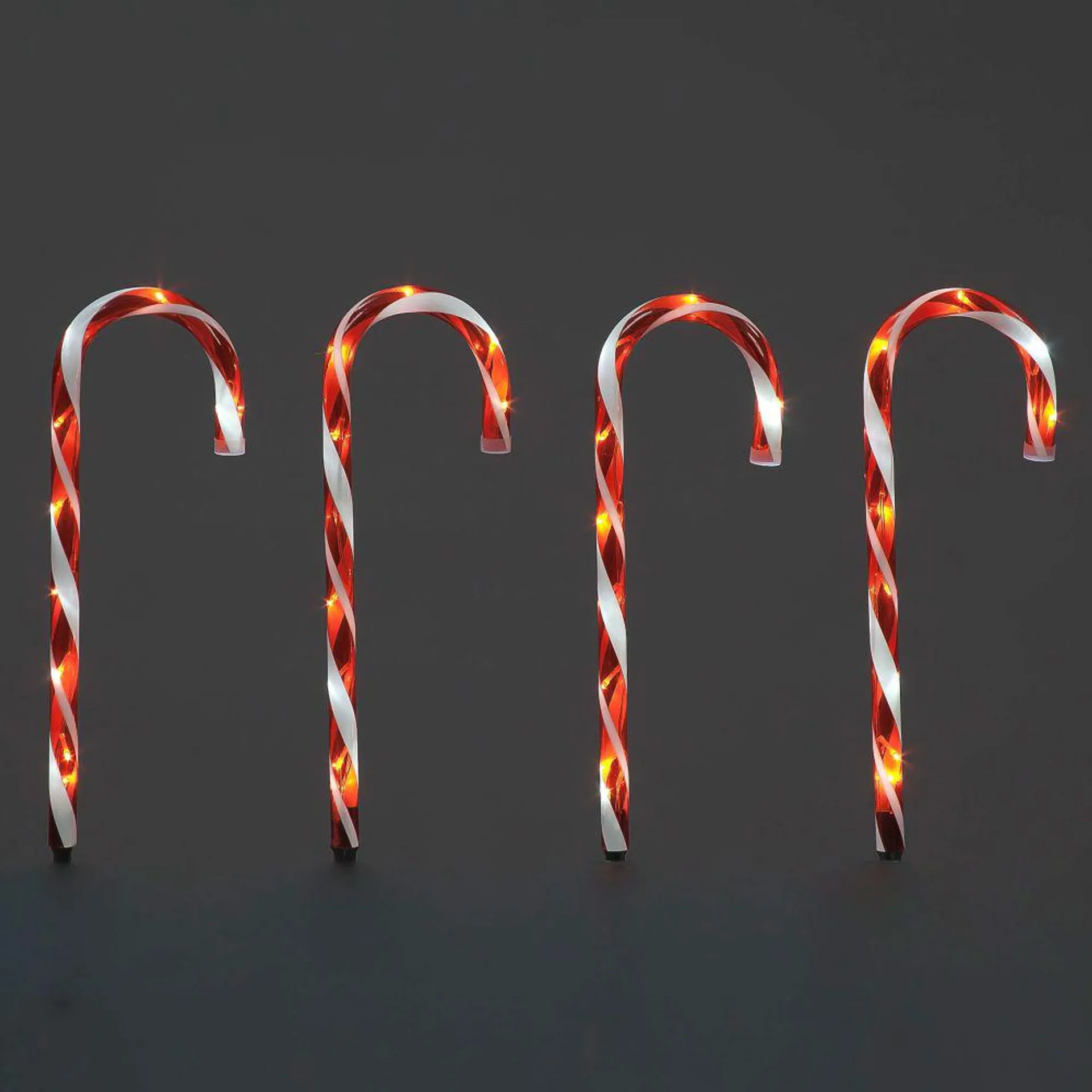 Set of 4 62cm Candy Cane light up Christmas decorations with Timer - Battery operated