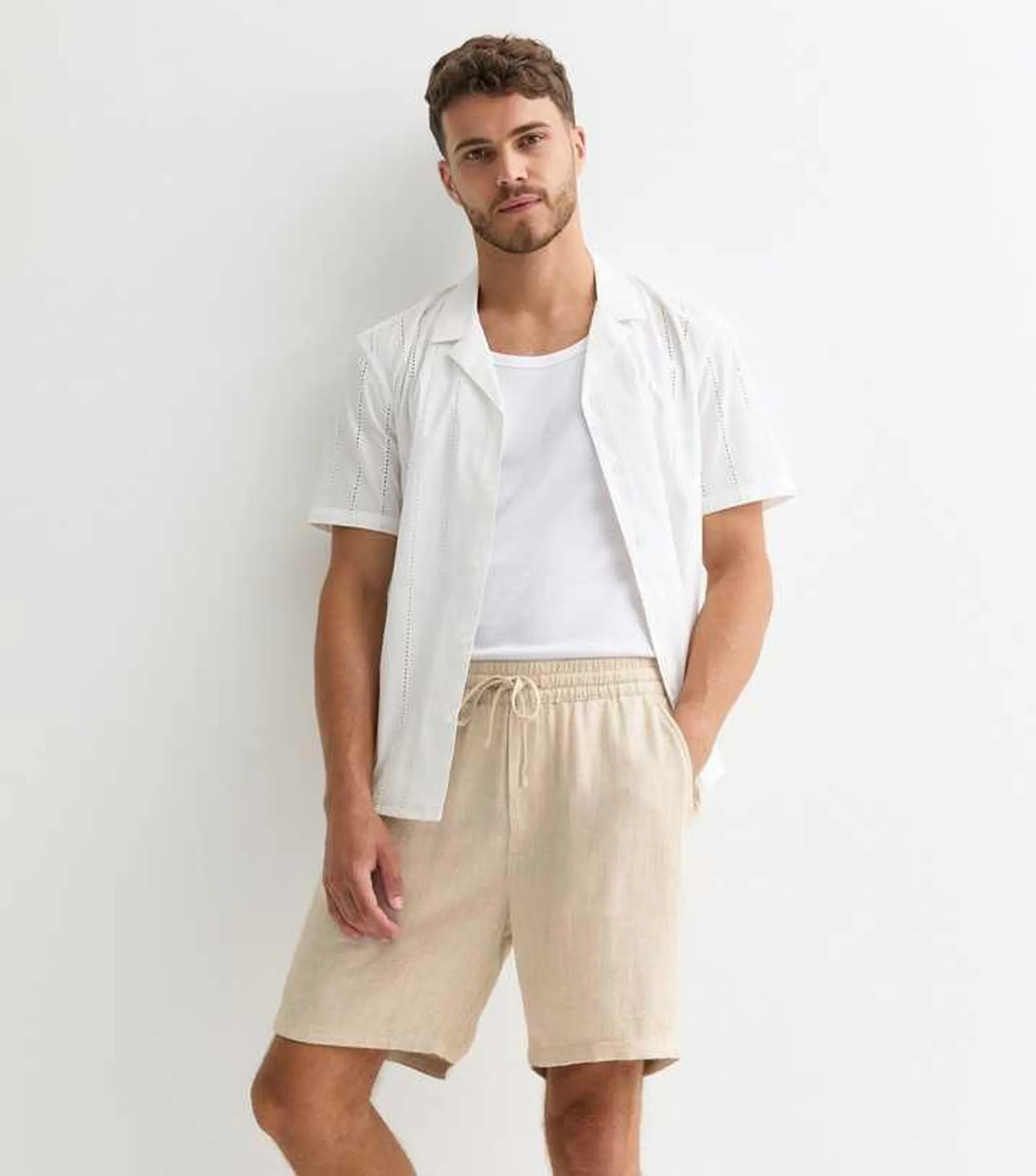 Only & Sons Cream Cotton-Linen Shorts