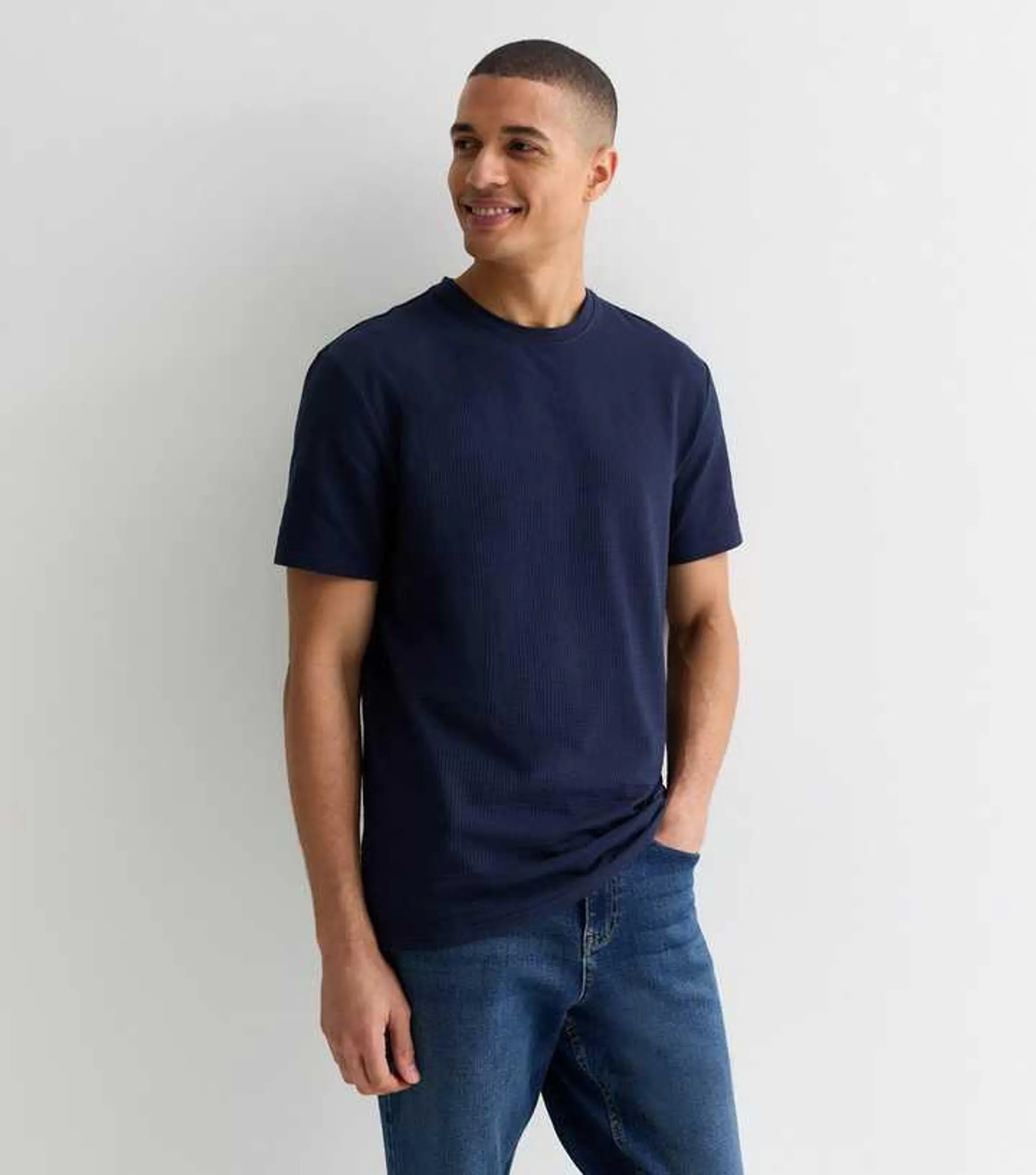 Navy Textured Short Sleeve T-Shirt