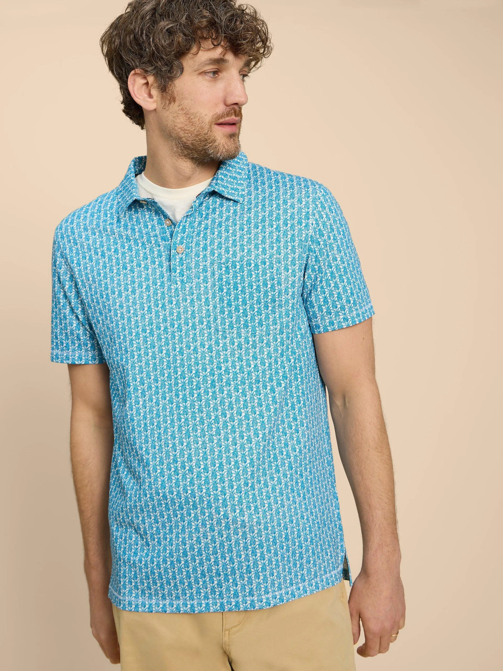 Pineapple Printed Polo in WHITE PRINT
