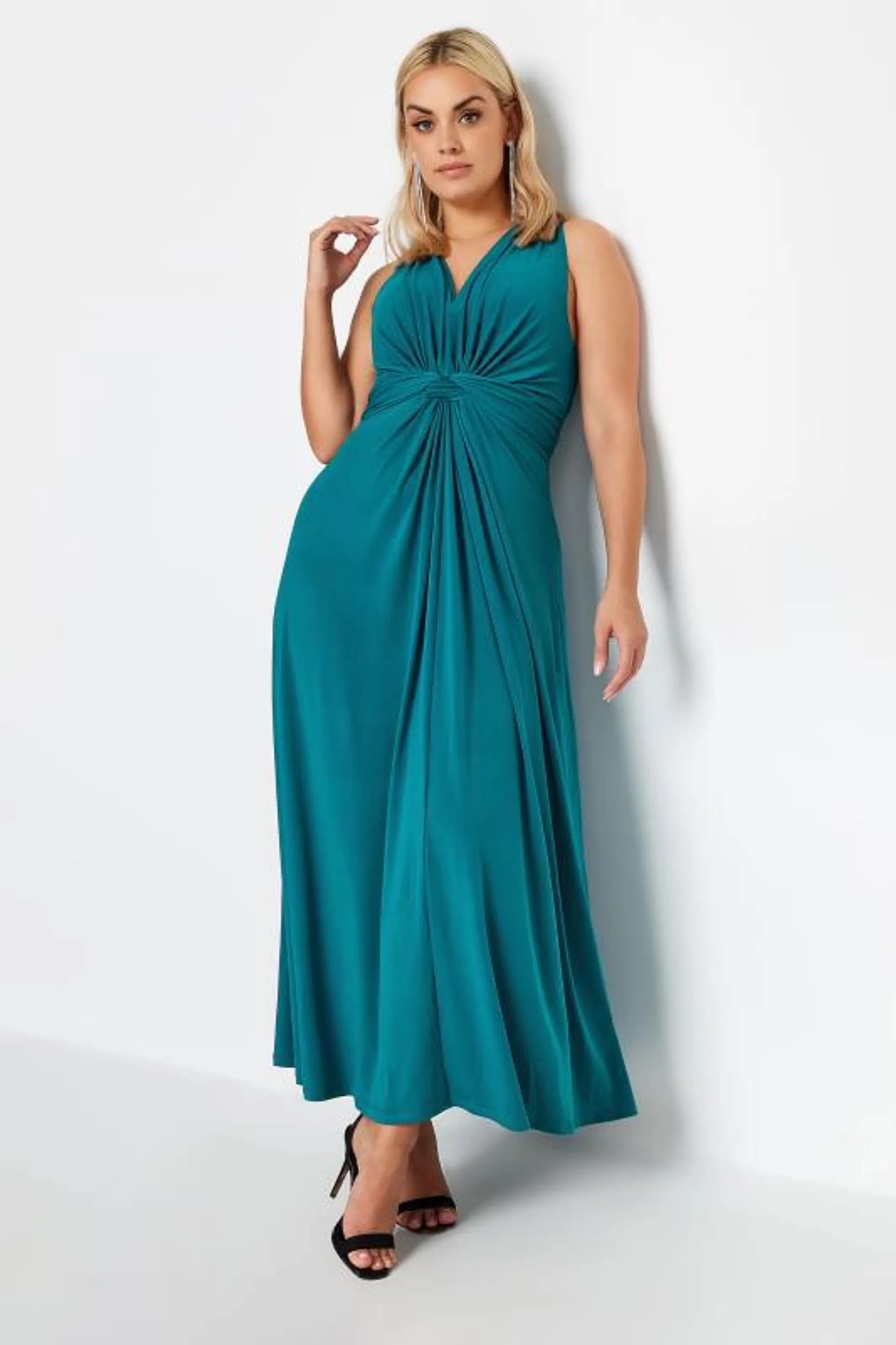 YOURS LONDON Curve Green Knot Front Maxi Dress