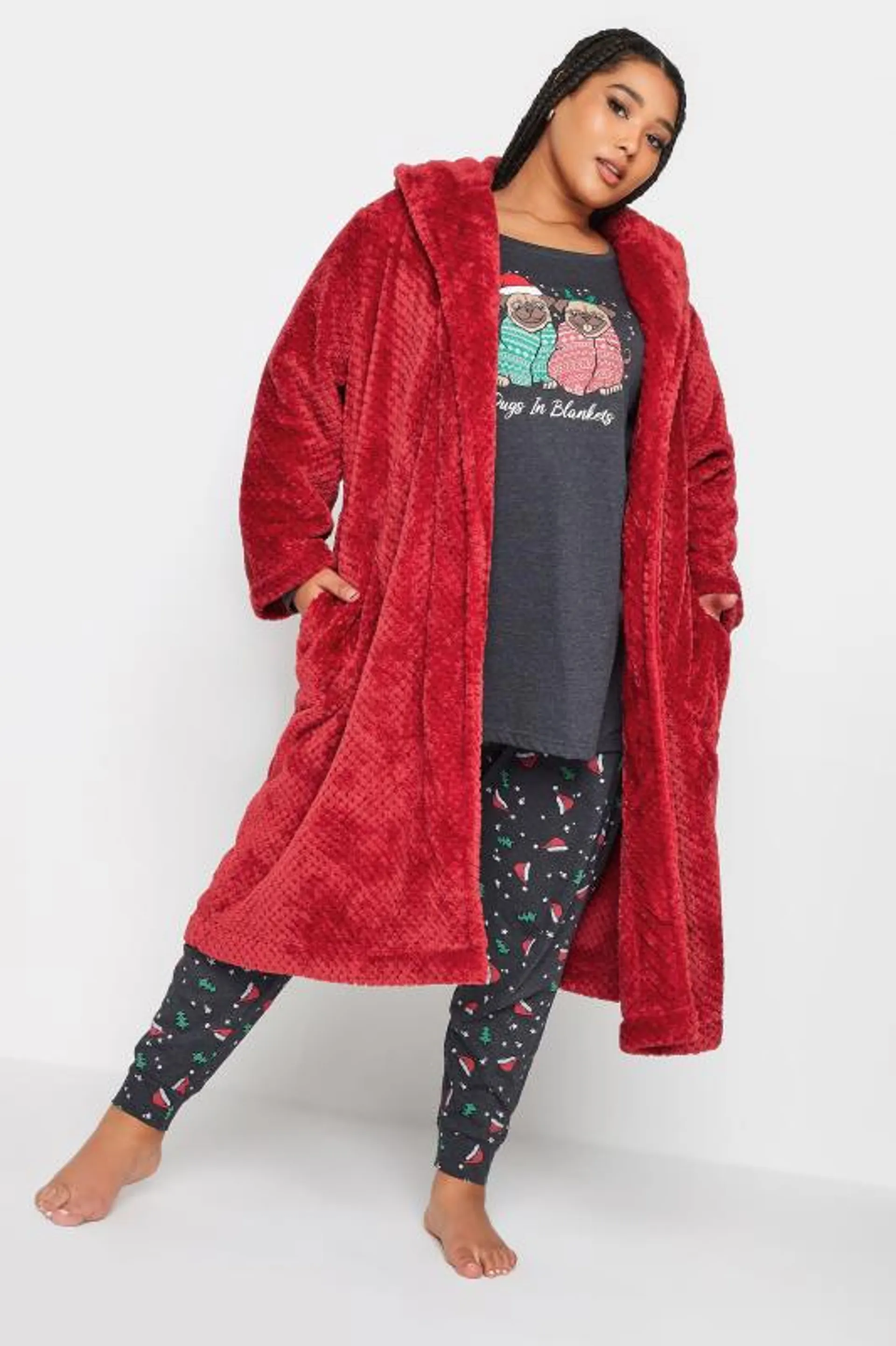 YOURS Curve Red Hooded Dressing Gown