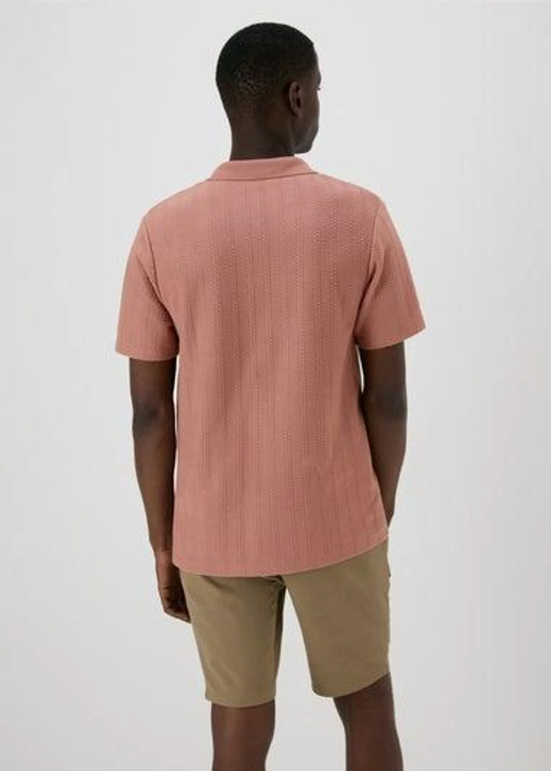 Pink Jacquard Open Neck Polo Top